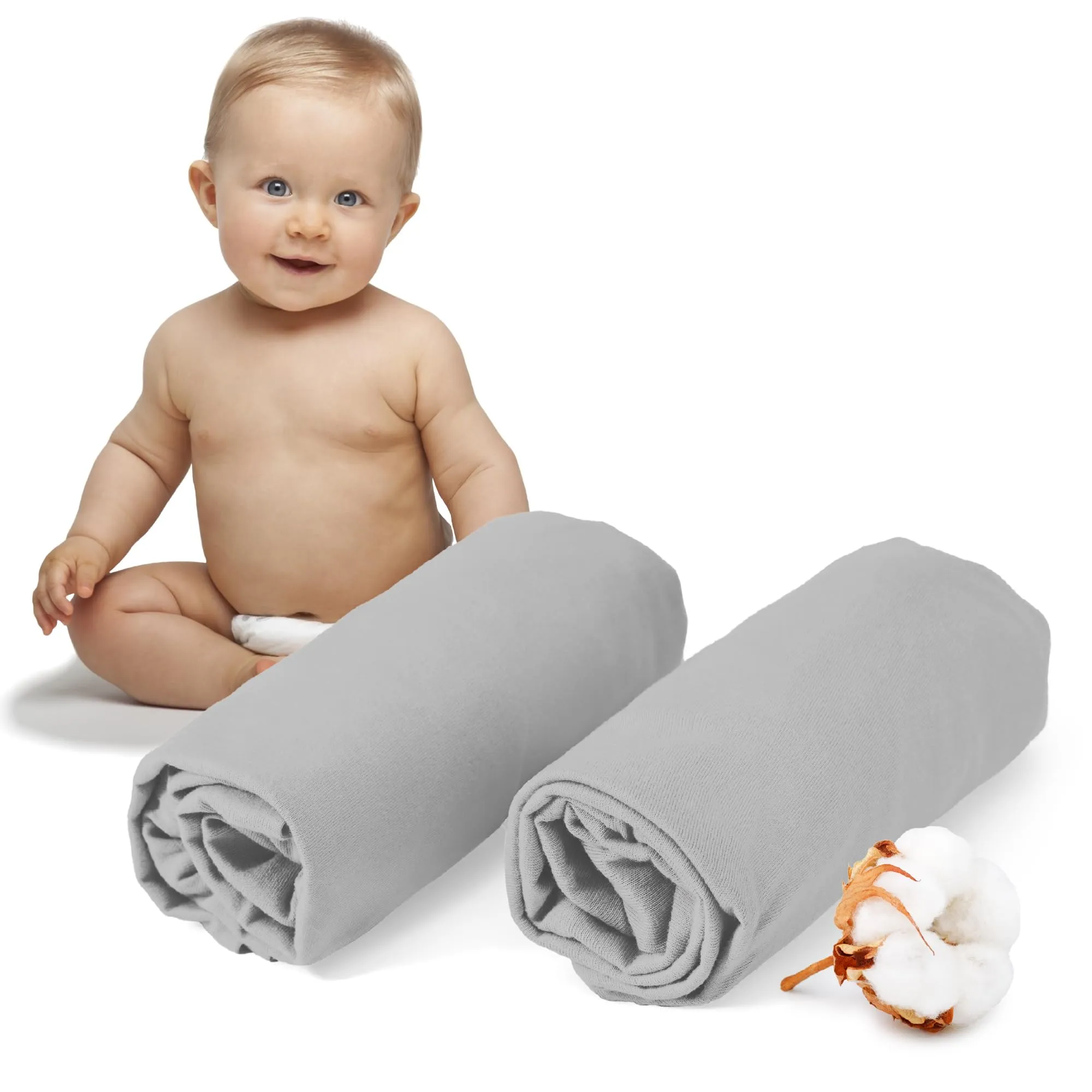 Dreamzie Set 2 Lenzuoli con Angoli in Cotone per Bambini 40x80 Grigio Oeko Tex - immagine 1