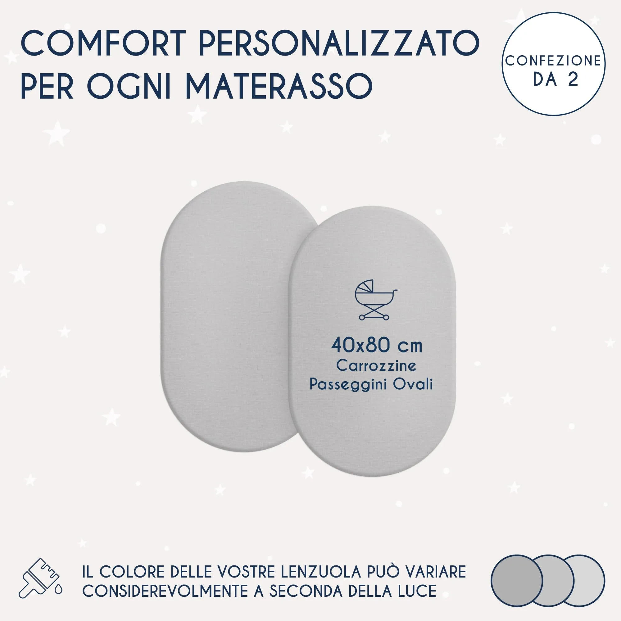 Dreamzie Set 2 Lenzuoli con Angoli in Cotone per Bambini 40x80 Grigio Oeko Tex - immagine 2