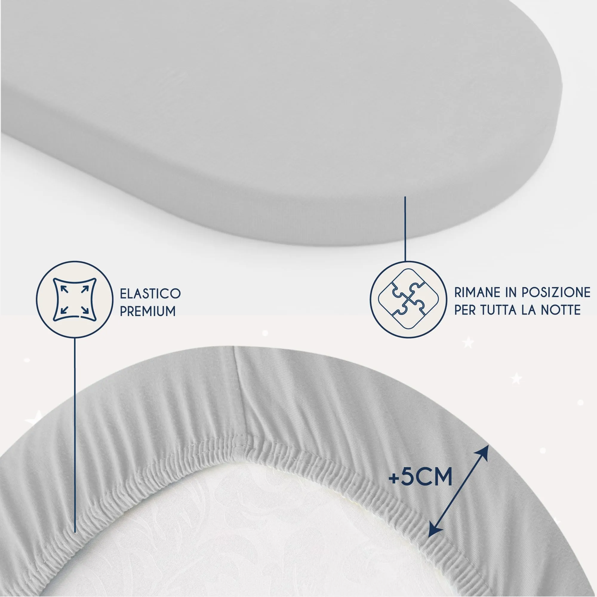 Dreamzie Set 2 Lenzuoli con Angoli in Cotone per Bambini 40x80 Grigio Oeko Tex - immagine 4