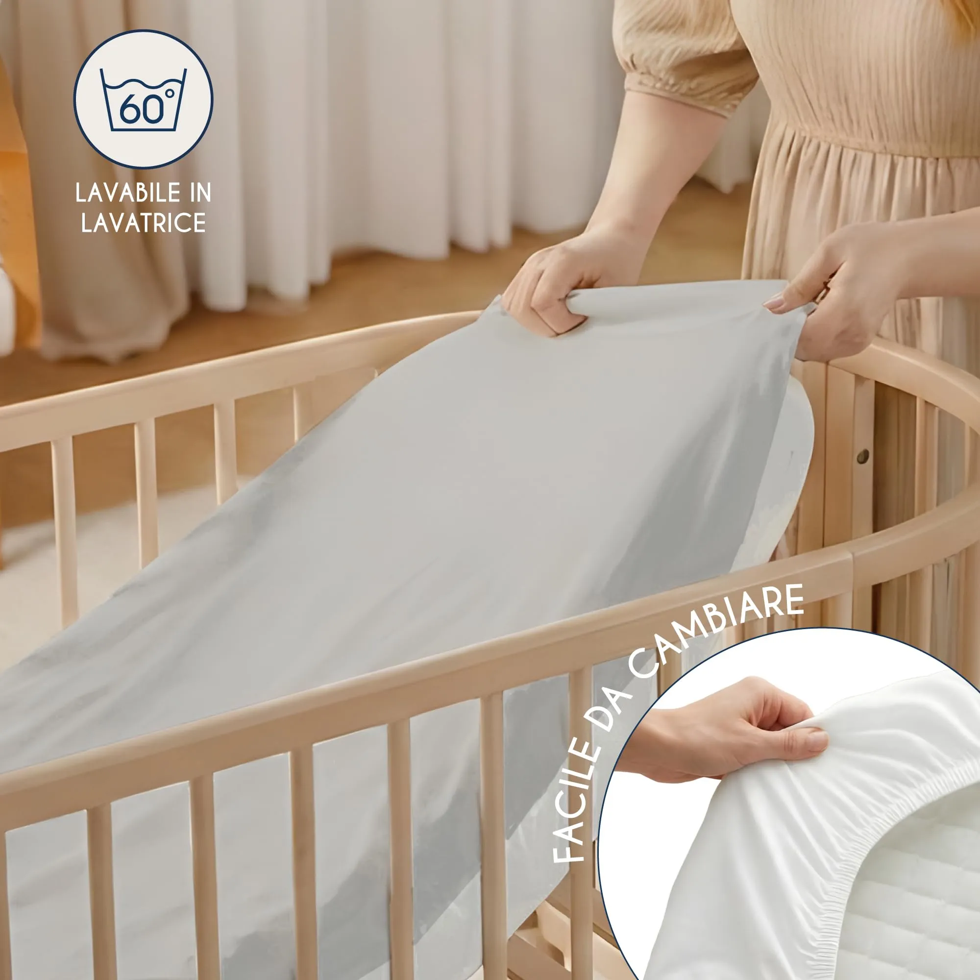 Dreamzie Set 2 Lenzuoli con Angoli in Cotone per Bambini 40x80 Grigio Oeko Tex - immagine 6