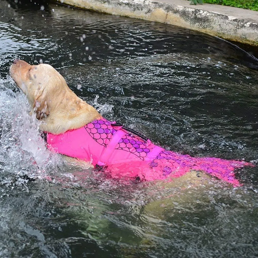 CITÉTOILE Giubbotto di Salvataggio per Cani a Forma di Sirena, Gilet Salvagente con Manico, Rosa, L - immagine 5