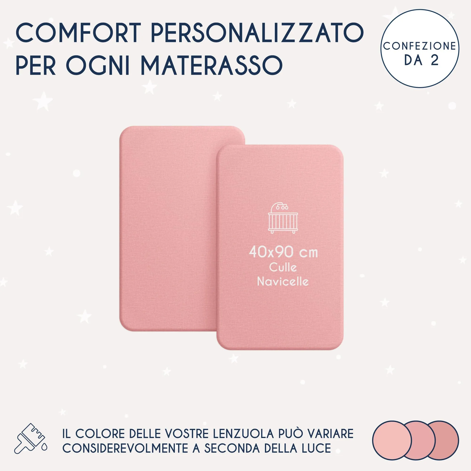 Dreamzie Set 2 Lenzuola con Angoli in Cotone per Bambini 40x90 Rosa Oeko Tex certificato - immagine 2