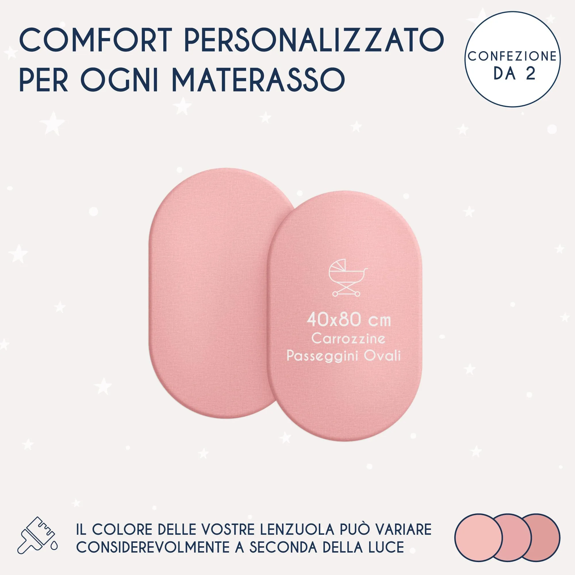 Dreamzie Set 2 Lenzuoli con Angoli in Cotone per Bambini 40x80 Rosa Oeko Tex Certificato - immagine 2
