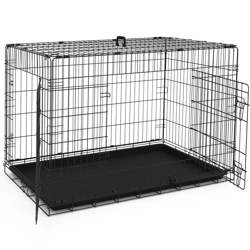 VOUNOT Gabbia per Cani Pieghevole in Metallo con 2 Porte e Vassoio Rimovibile, 122x75x81cm, Nero - immagine 1