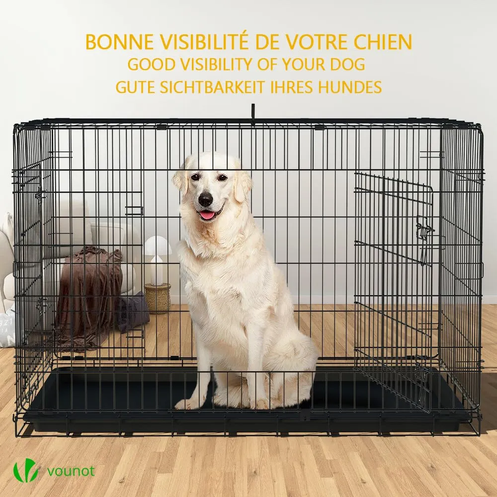 VOUNOT Gabbia per Cani Pieghevole in Metallo con 2 Porte e Vassoio Rimovibile, 122x75x81cm, Nero - immagine 2