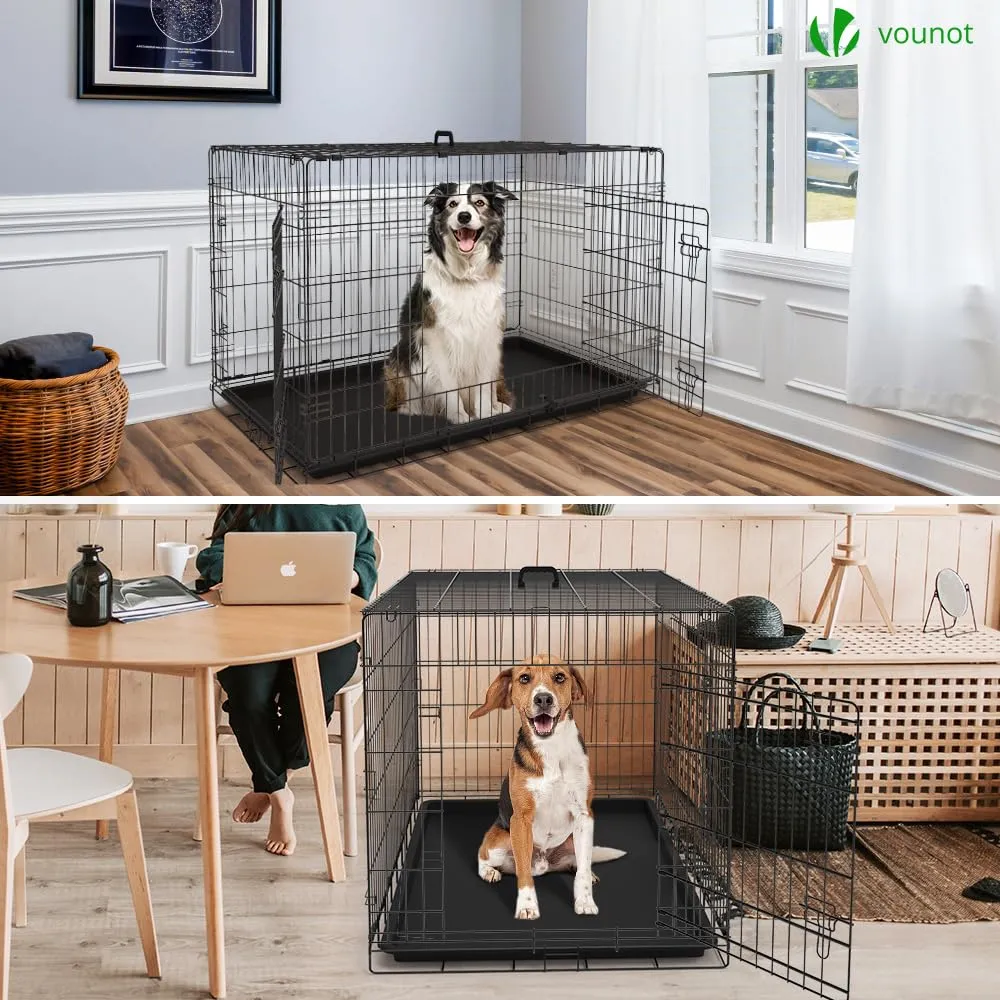 VOUNOT Gabbia per Cani Pieghevole in Metallo con 2 Porte e Vassoio Rimovibile, 122x75x81cm, Nero - immagine 3