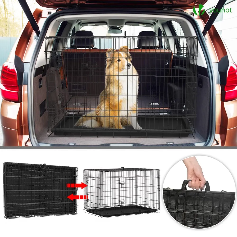 VOUNOT Gabbia per Cani Pieghevole in Metallo con 2 Porte e Vassoio Rimovibile, 122x75x81cm, Nero - immagine 7