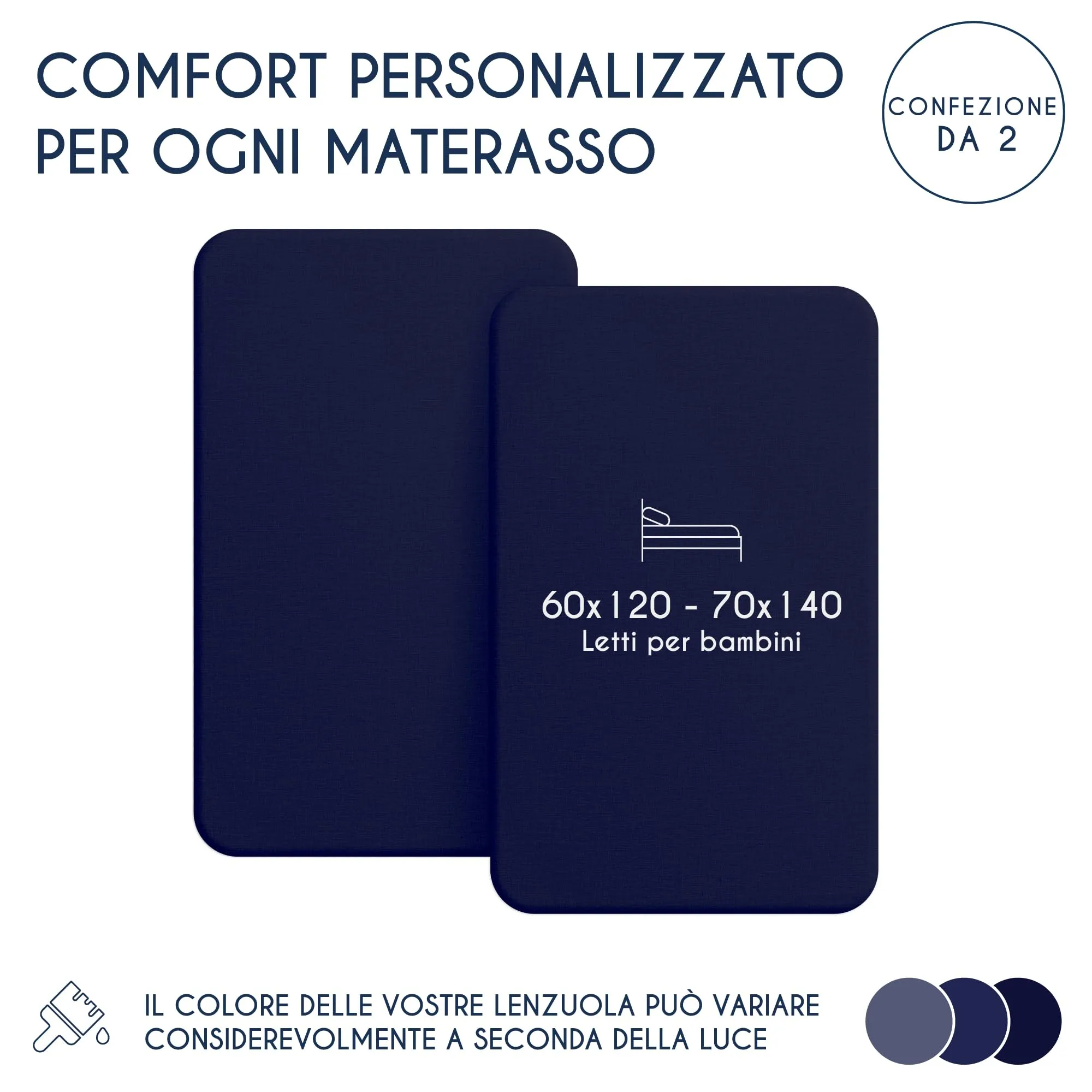 Dreamzie Set 2 Lenzuoli con Angoli in Cotone per Bambini 60x120 / 70x140, Blu Scuro - immagine 2