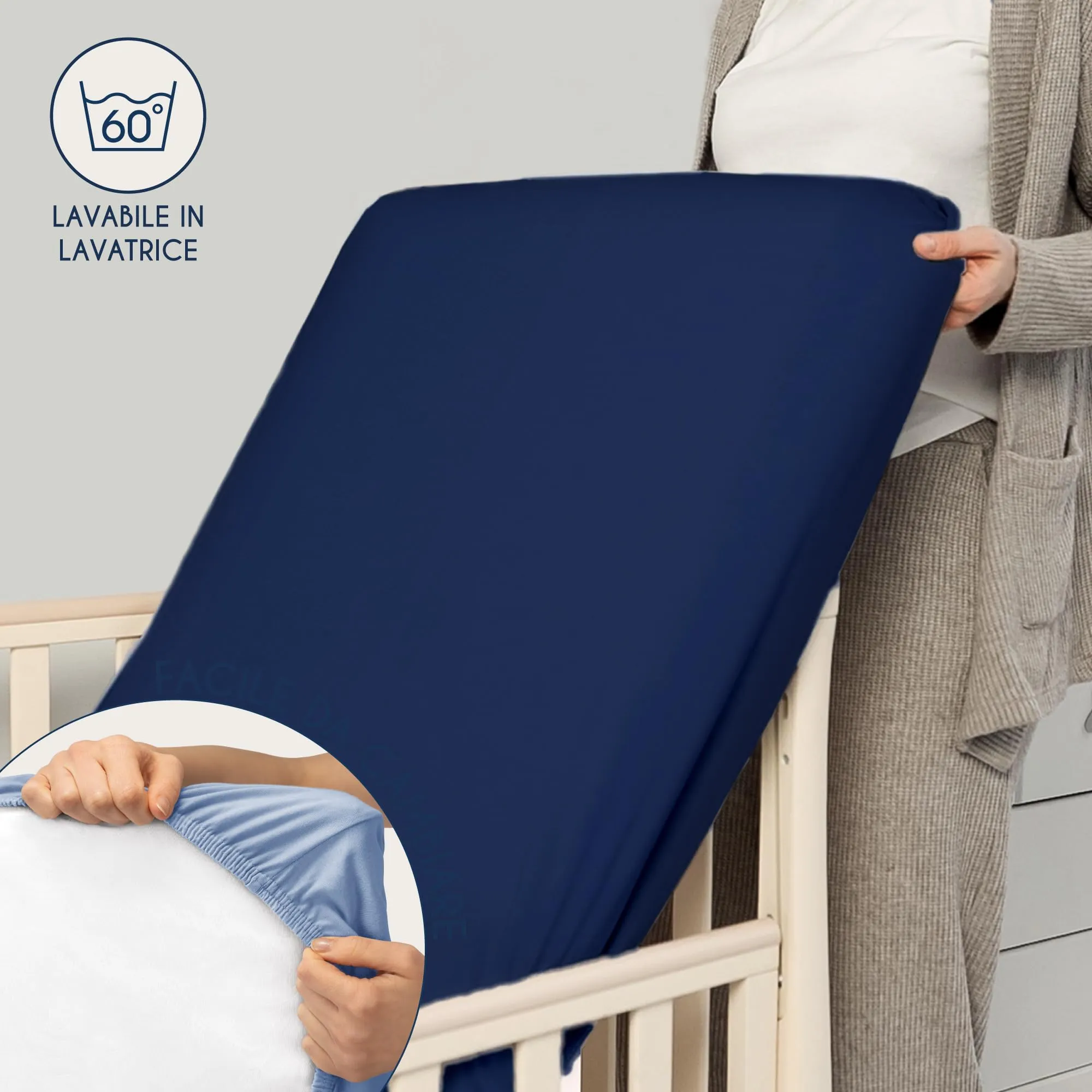 Dreamzie Set 2 Lenzuoli con Angoli in Cotone per Bambini 60x120 / 70x140, Blu Scuro - immagine 6