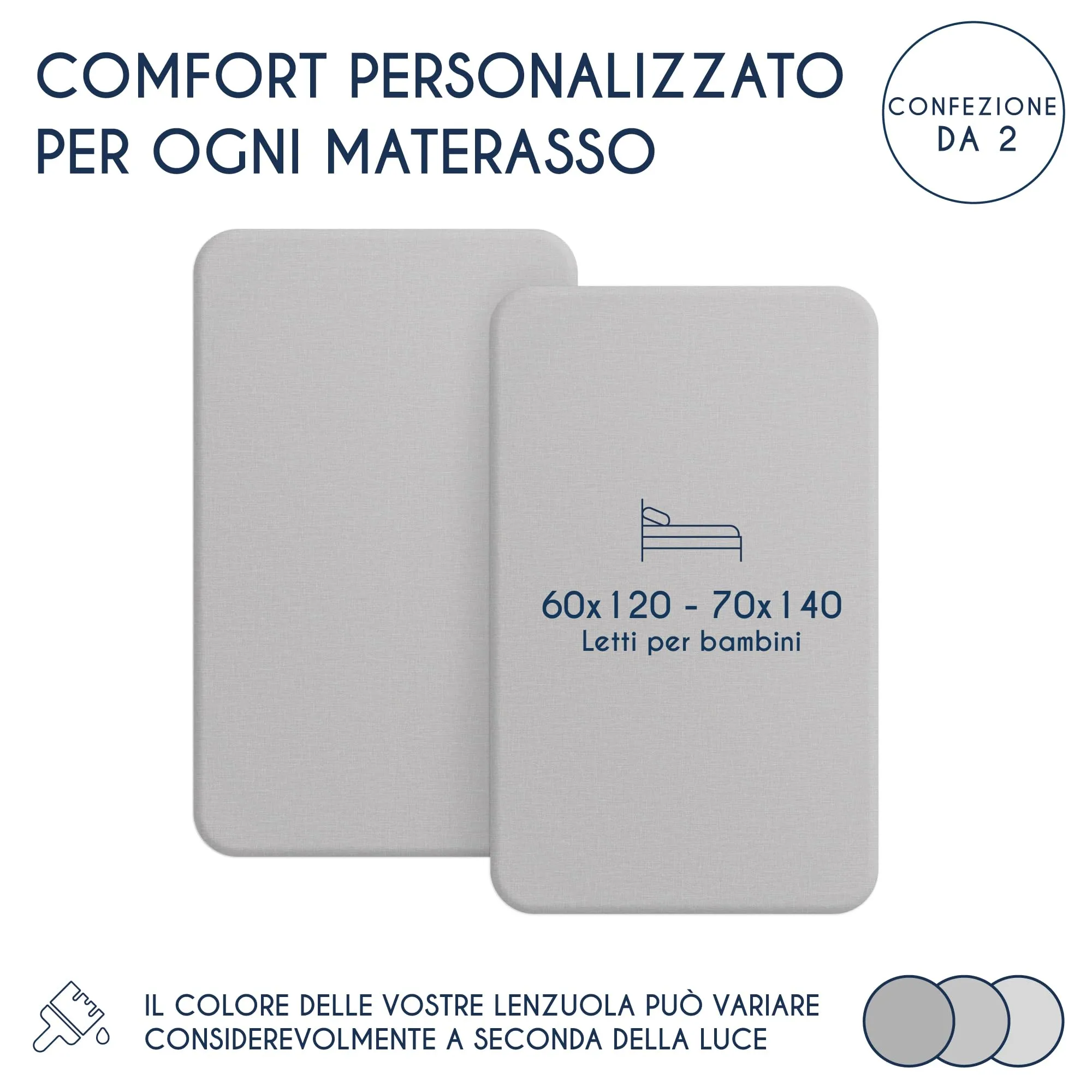 Dreamzie Set 2 Lenzuola con Angoli in Cotone per Bambini 60x120/70x140 Oeko Tex - Grigio - immagine 2