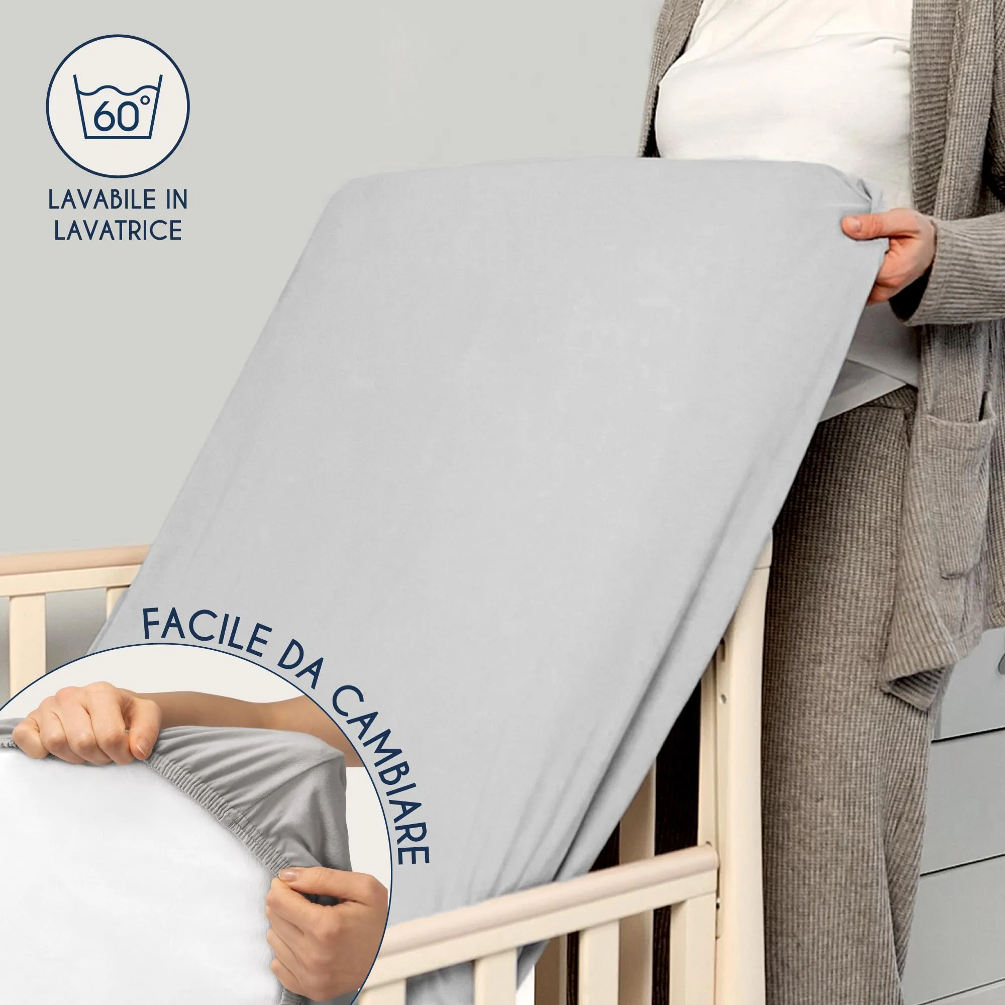 Dreamzie Set 2 Lenzuola con Angoli in Cotone per Bambini 60x120/70x140 Oeko Tex - Grigio - immagine 6