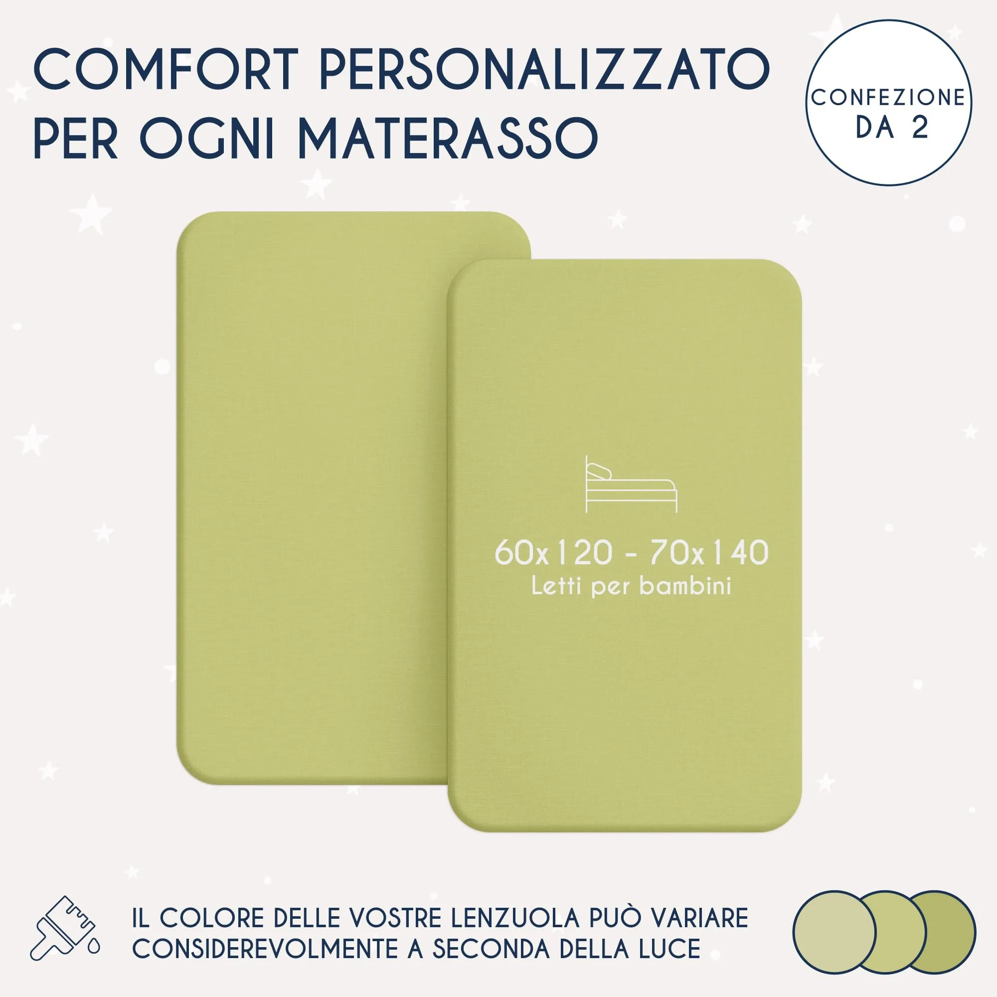 Dreamzie Set 2 Lenzuoli con Angoli in Cotone per Bambini, 60x120 / 70x140, Oeko Tex, Verde - immagine 2
