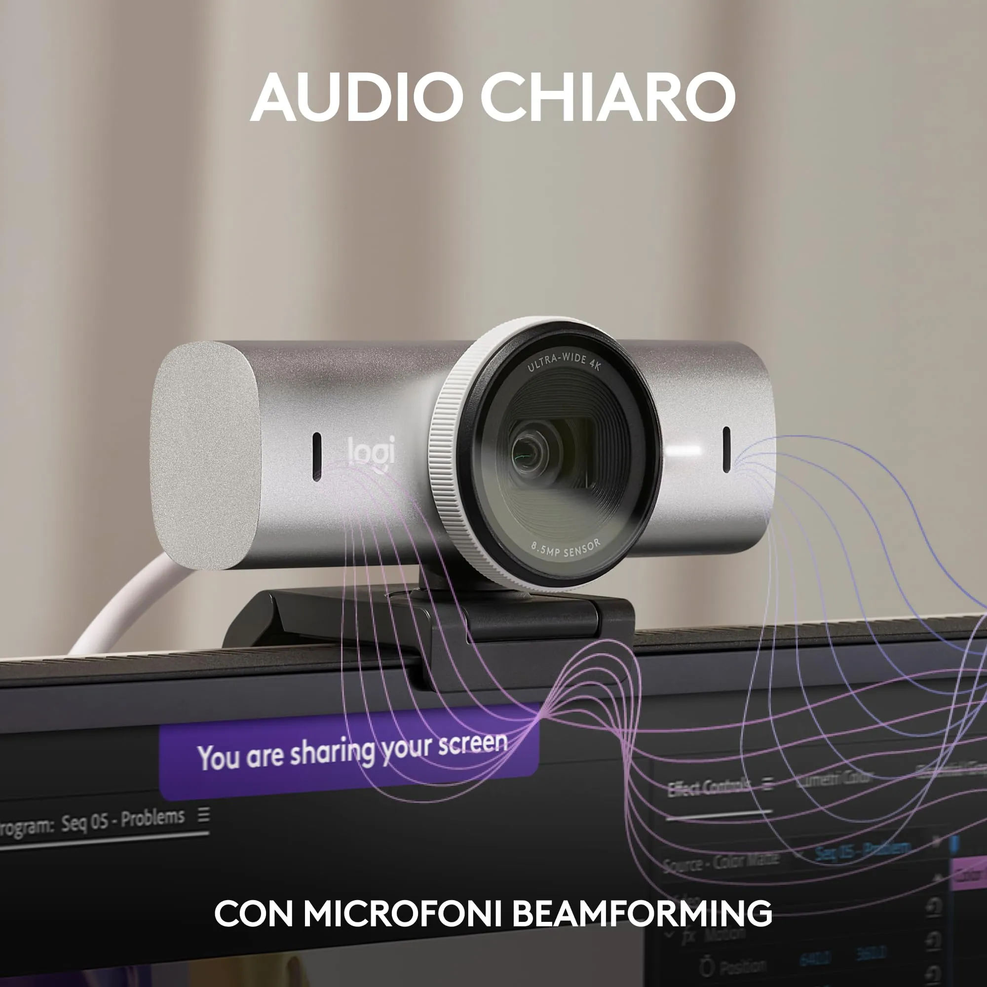 Logitech MX Brio 4K Webcam - Grigio chiaro - immagine 4
