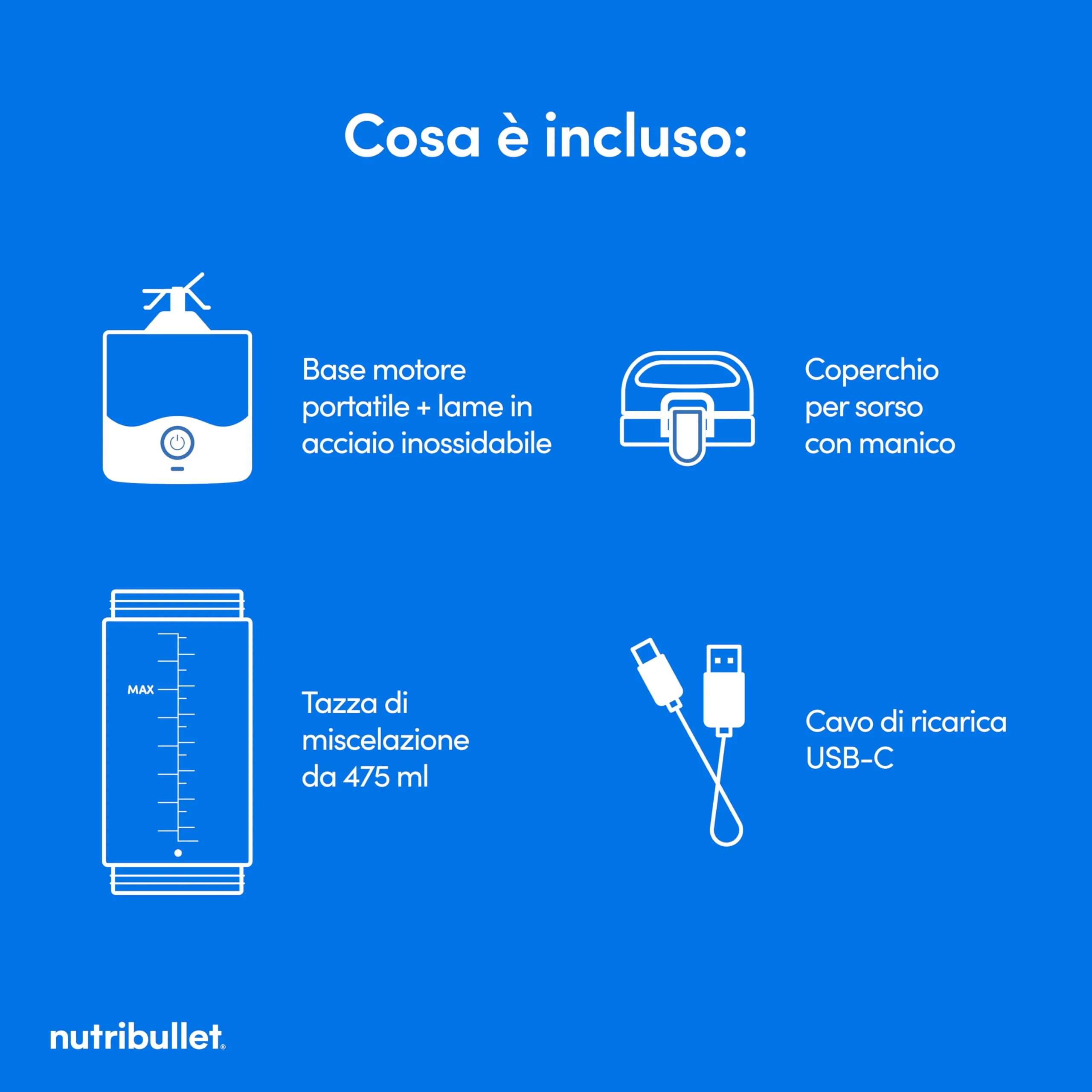 NutriBullet Portable Frullatore Portatile 475ml Bianco - immagine 8