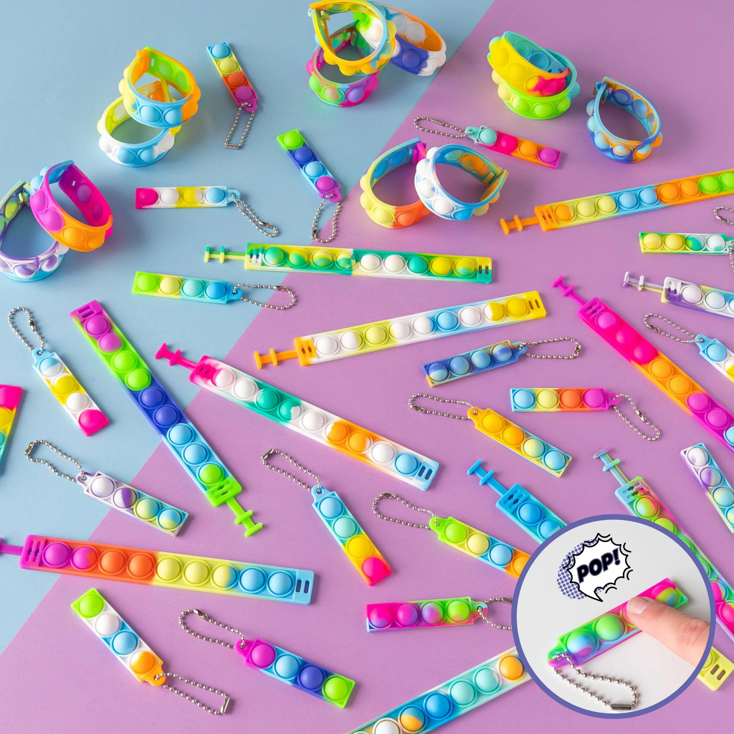 BONNYCO Braccialetti e Portachiavi Pop It, Pack 30 - immagine 6