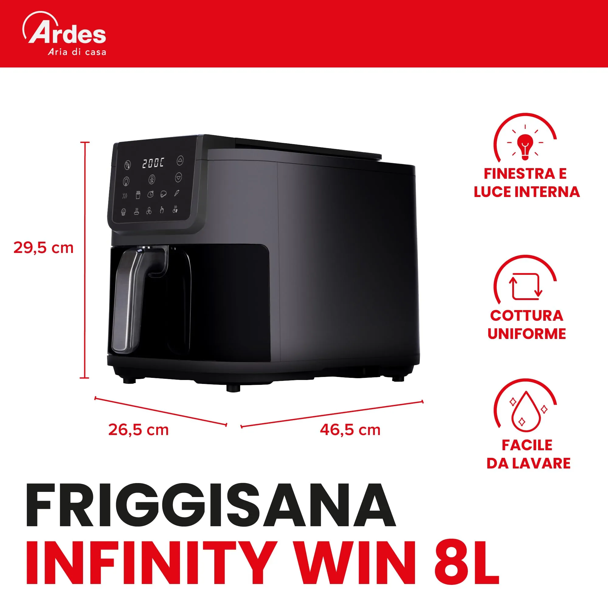 Ardes Friggisana Infinity ARFRYA08LV Friggitrice ad Aria 8 Litri 10 in 1 con Finestra e Tecnologia Rapid Air - immagine 3