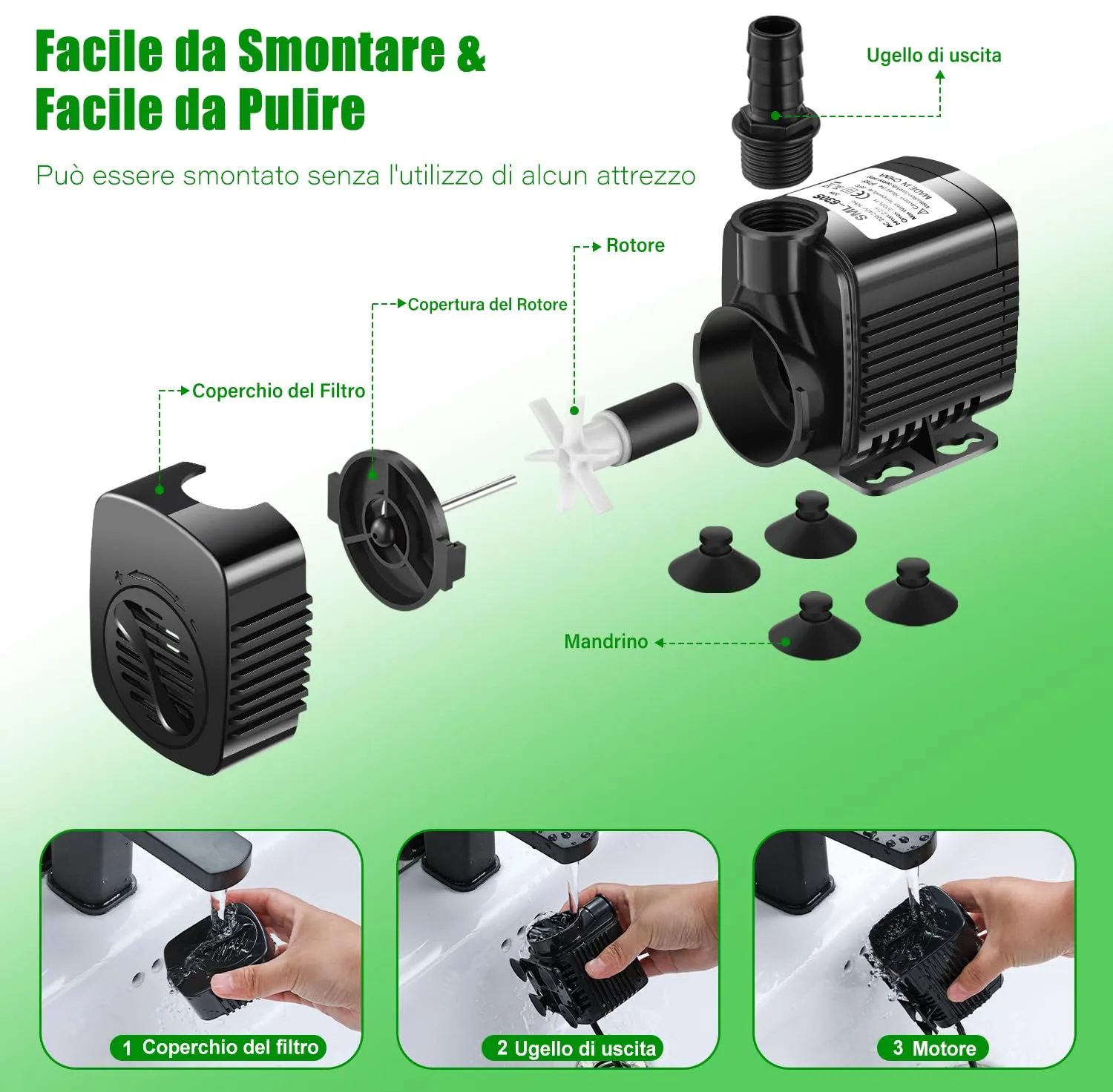 Lnicez Pompa ad Acqua Sommergibile 30W 2500L/H con 5 Ugelli e Cavo da 1,9m per Acquario, Laghetto e Fontane - immagine 5