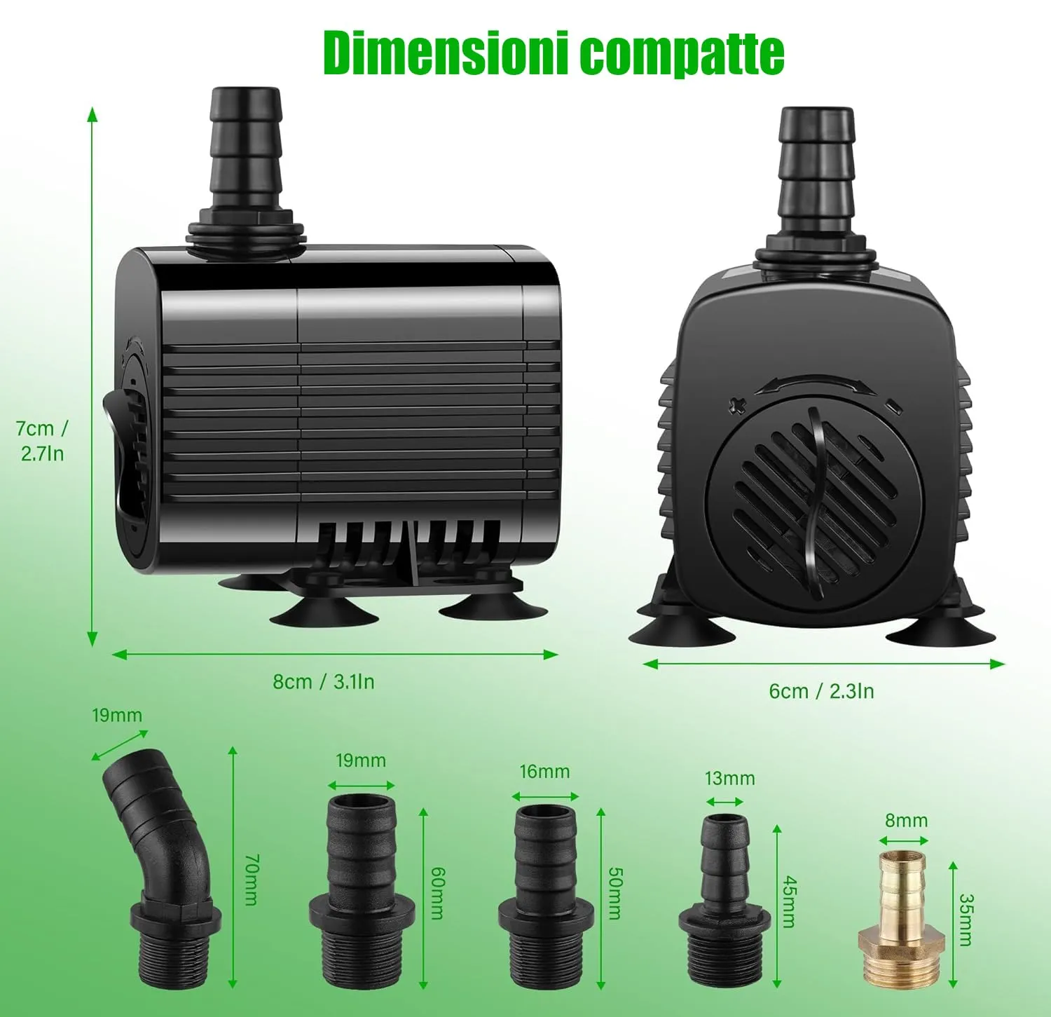 Lnicez Pompa ad Acqua Sommergibile 30W 2500L/H con 5 Ugelli e Cavo da 1,9m per Acquario, Laghetto e Fontane - immagine 6