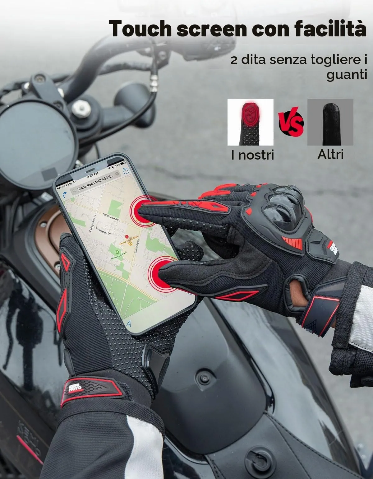 KEMIMOTO Guanti Moto Estivi Touchscreen con Protezione per Uomo e Donna, Rosso, XXL - immagine 2