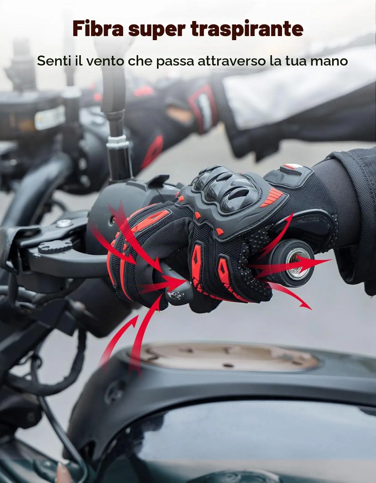 KEMIMOTO Guanti Moto Estivi Touchscreen con Protezione per Uomo e Donna, Rosso, XXL - immagine 3