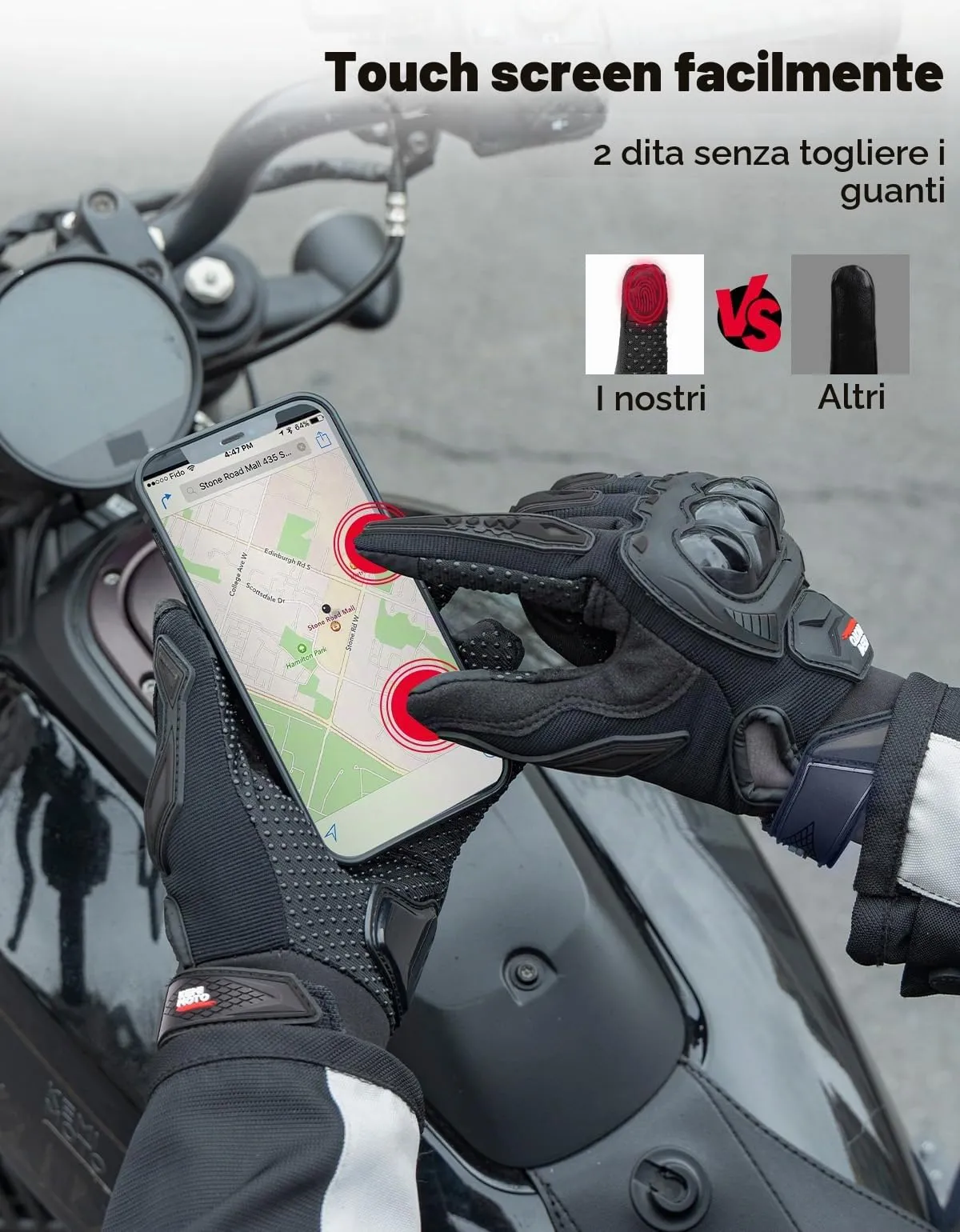 KEMIMOTO Guanti Moto Estivi Touchscreen con Protezione (Nero, L) - immagine 2