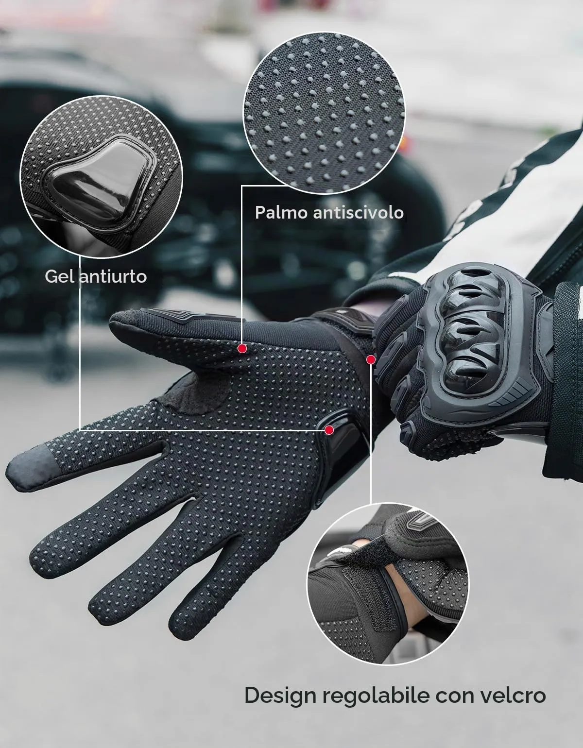 KEMIMOTO Guanti Moto Estivi Touchscreen con Protezione (Nero, L) - immagine 4