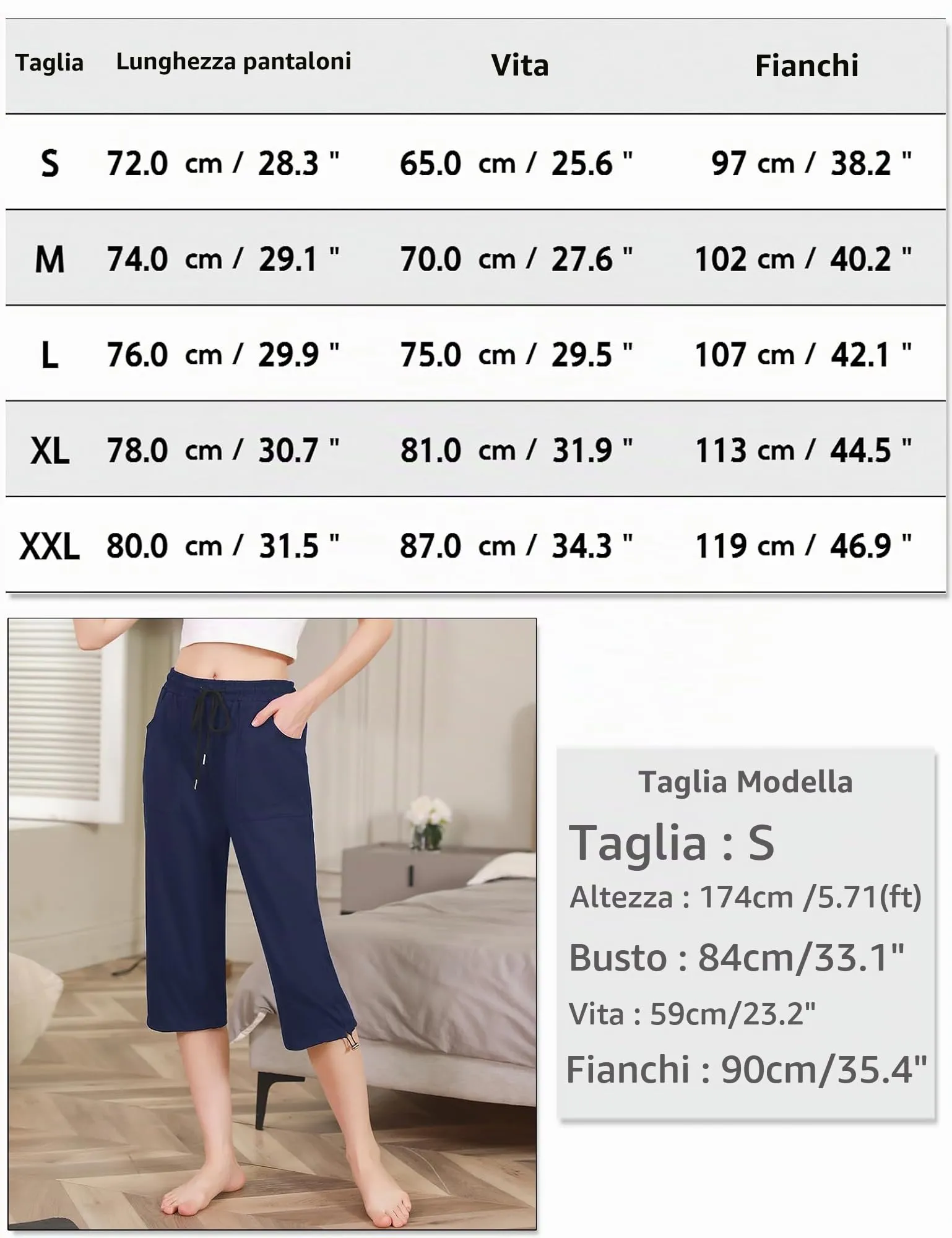 Totatuit Pantaloni Capri Donna 3/4 in Cotone Blu Navy L - immagine 6