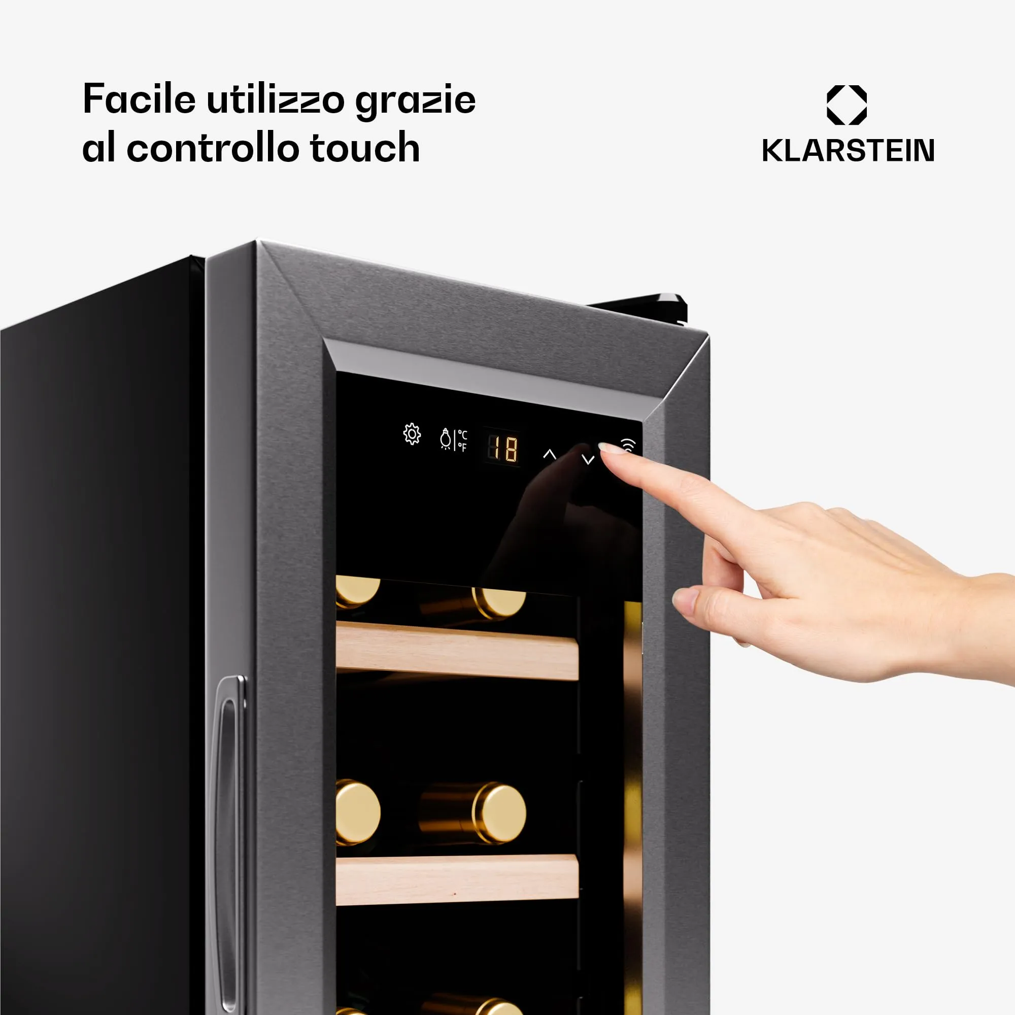 Klarstein Cantinetta Vino a Zona Singola, Porta in Vetro, Touch Control, 5-18°C, 12 Bottiglie - immagine 5