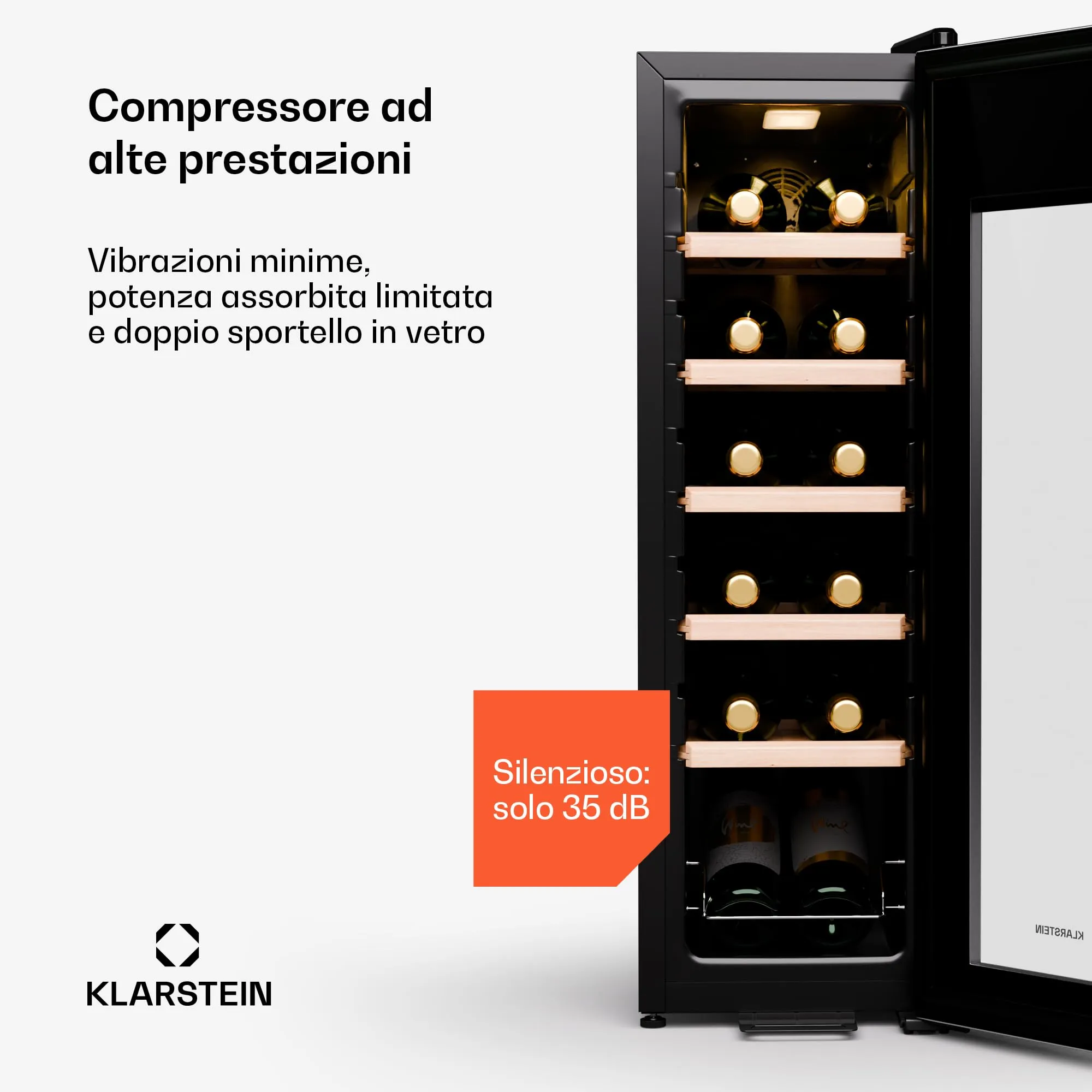 Klarstein Cantinetta Vino a Zona Singola, Porta in Vetro, Touch Control, 5-18°C, 12 Bottiglie - immagine 6