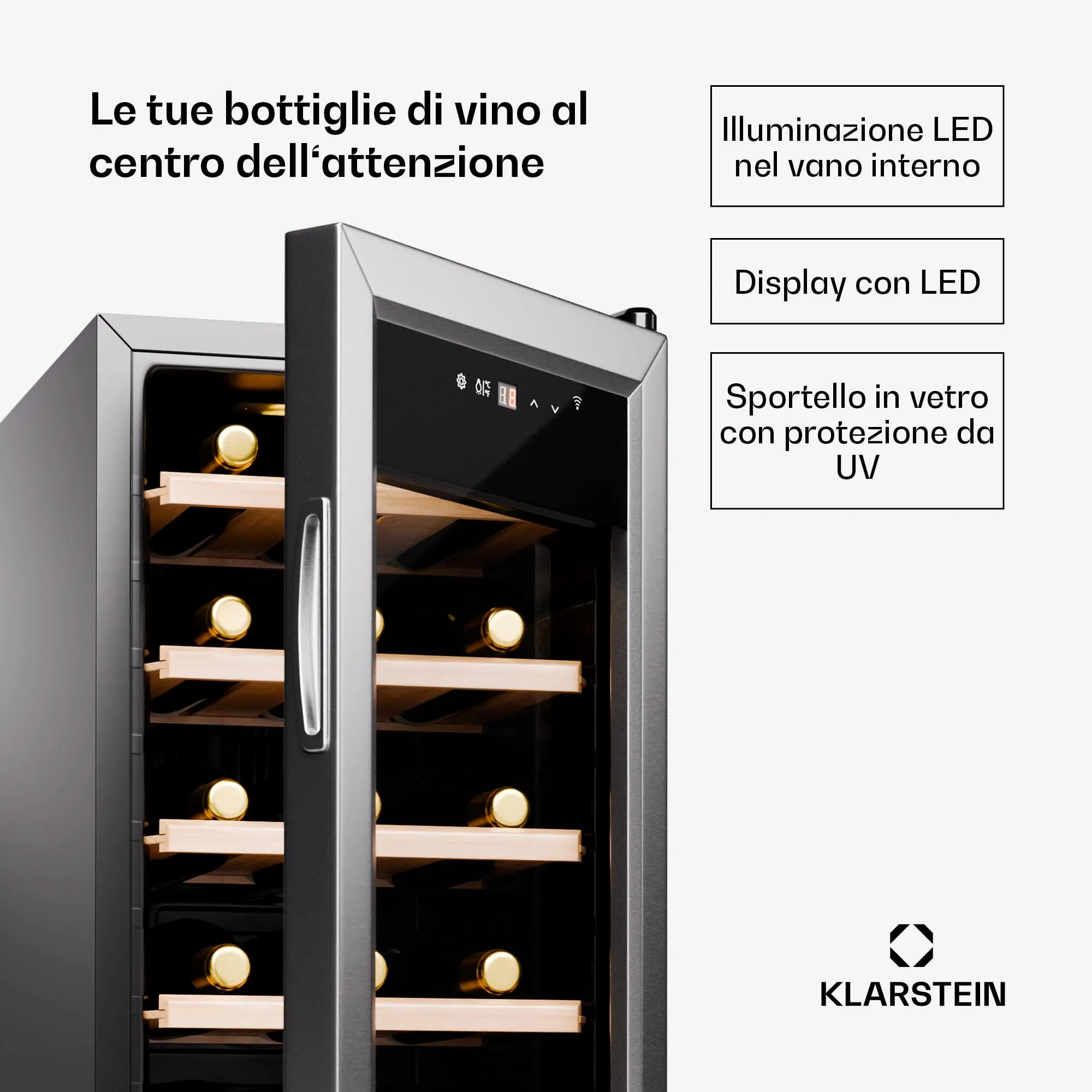 Klarstein Cantinetta Vino a Zona Singola 18 Bottiglie, 5-18°C, Touch Control - immagine 4
