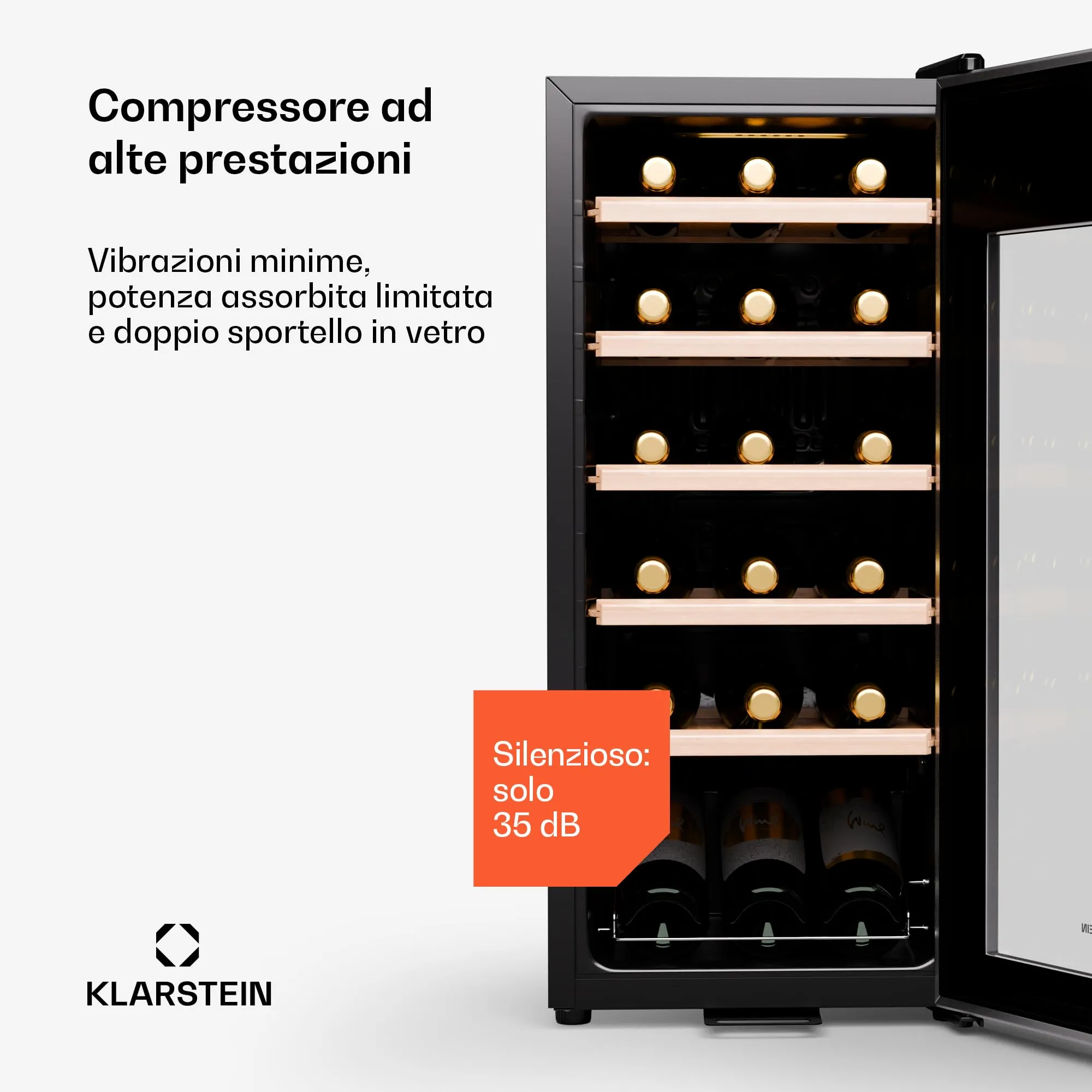 Klarstein Cantinetta Vino a Zona Singola 18 Bottiglie, 5-18°C, Touch Control - immagine 6
