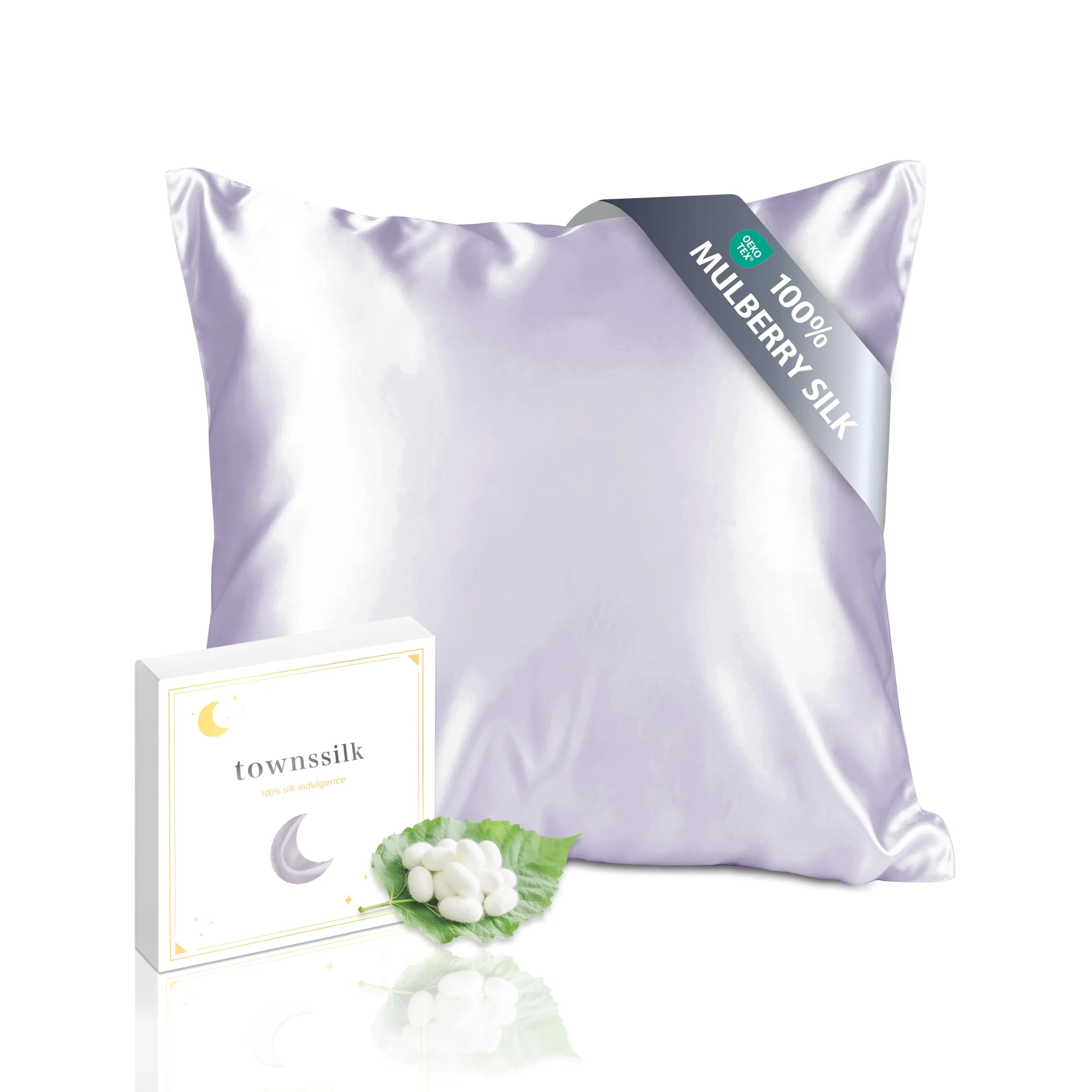 townssilk Federa in seta di gelso 100% naturale 19 momme, doppia faccia, 80x80cm, Lavender - immagine 1