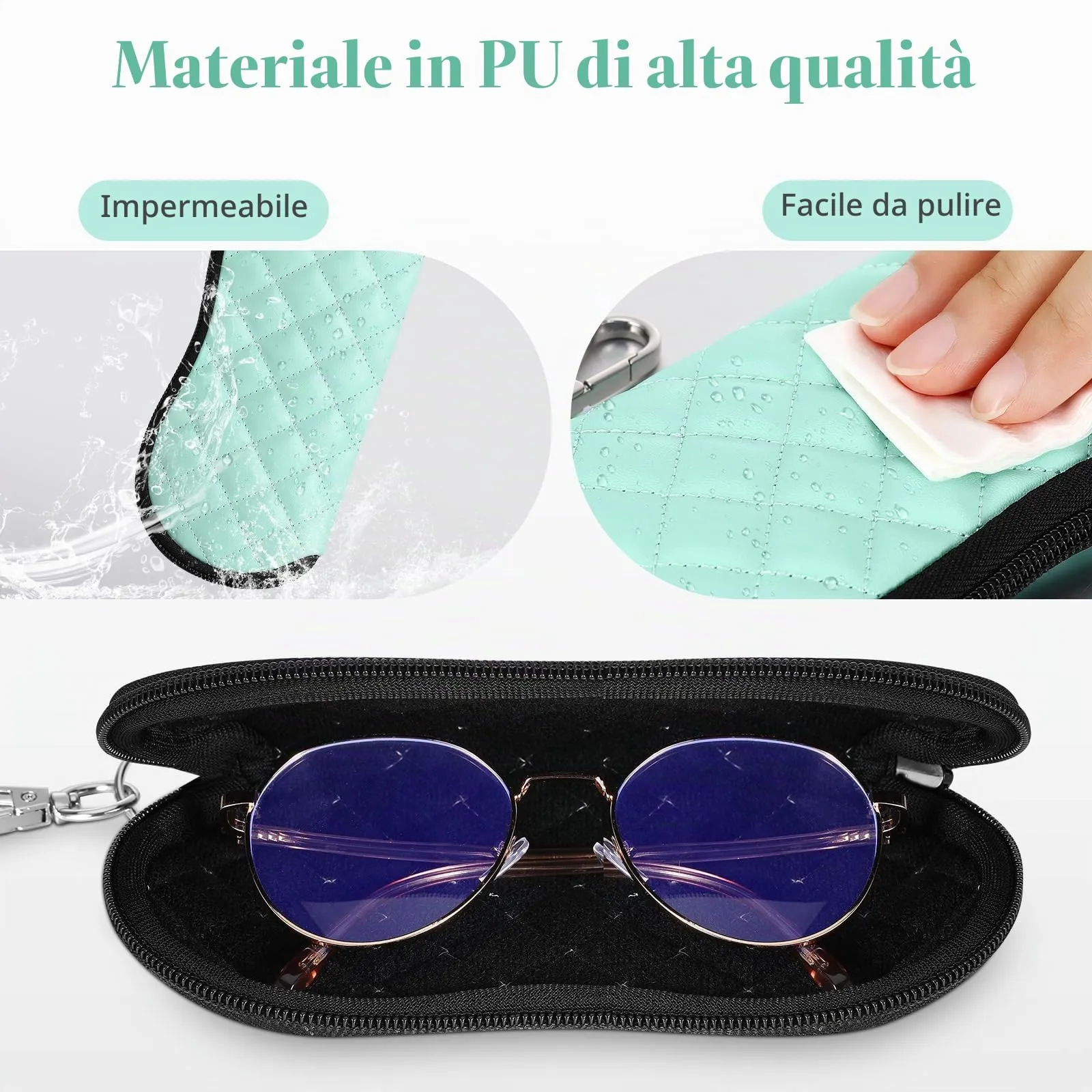 MoKo Astuccio per Occhiali da Sole in Neoprene con Clip da Cintura - Rombo Verde - immagine 2