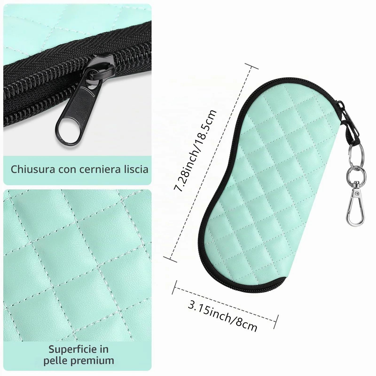 MoKo Astuccio per Occhiali da Sole in Neoprene con Clip da Cintura - Rombo Verde - immagine 3
