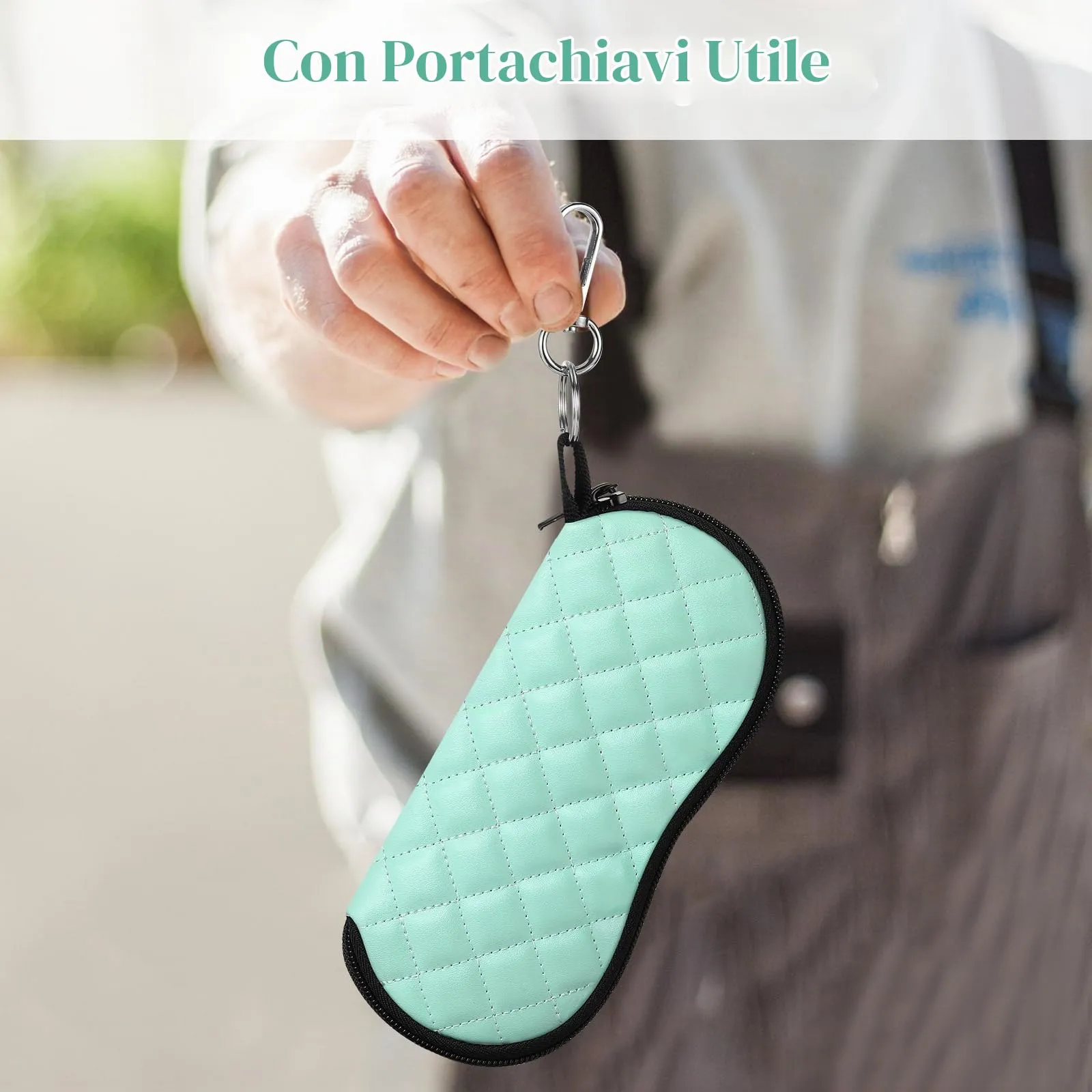 MoKo Astuccio per Occhiali da Sole in Neoprene con Clip da Cintura - Rombo Verde - immagine 5