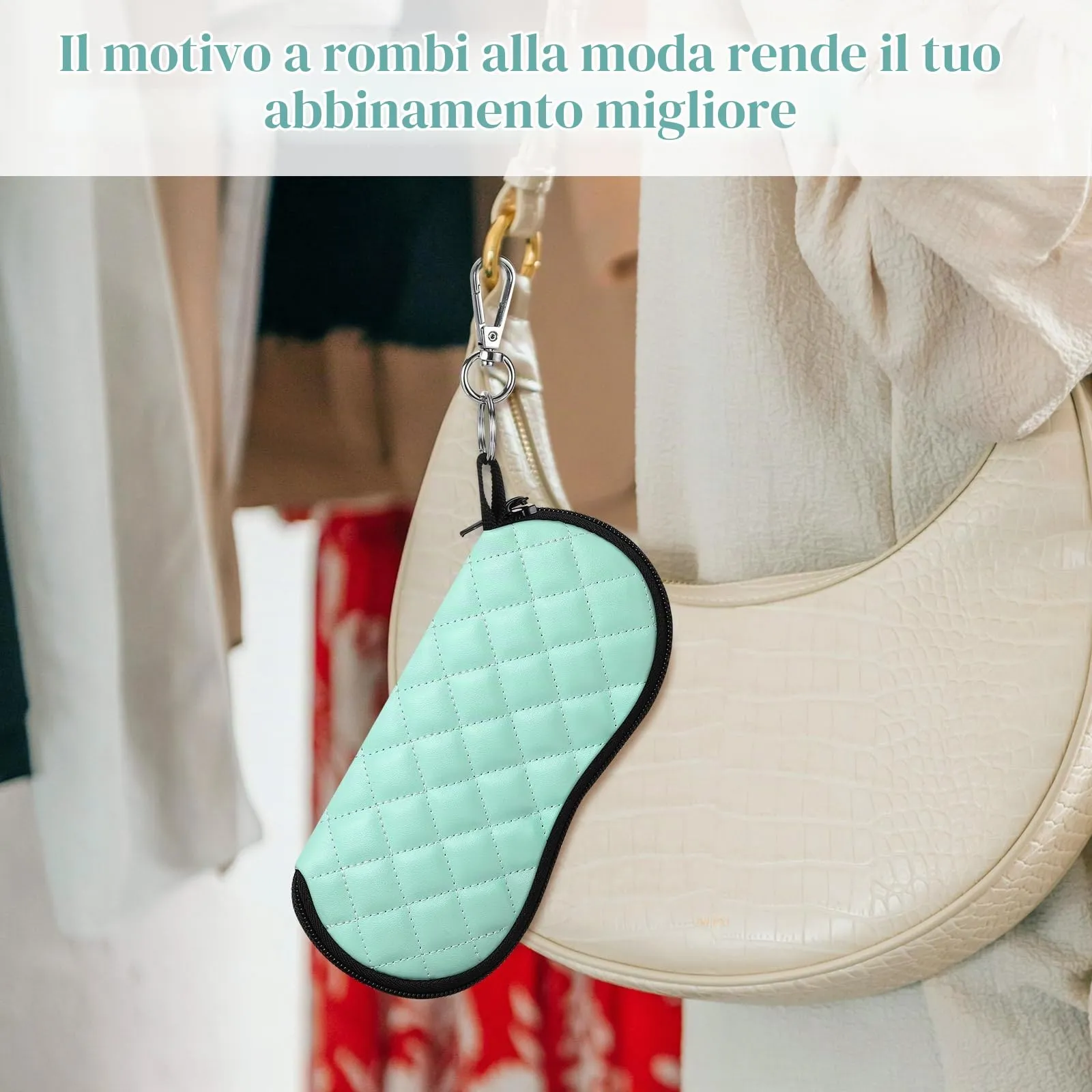 MoKo Astuccio per Occhiali da Sole in Neoprene con Clip da Cintura - Rombo Verde - immagine 6