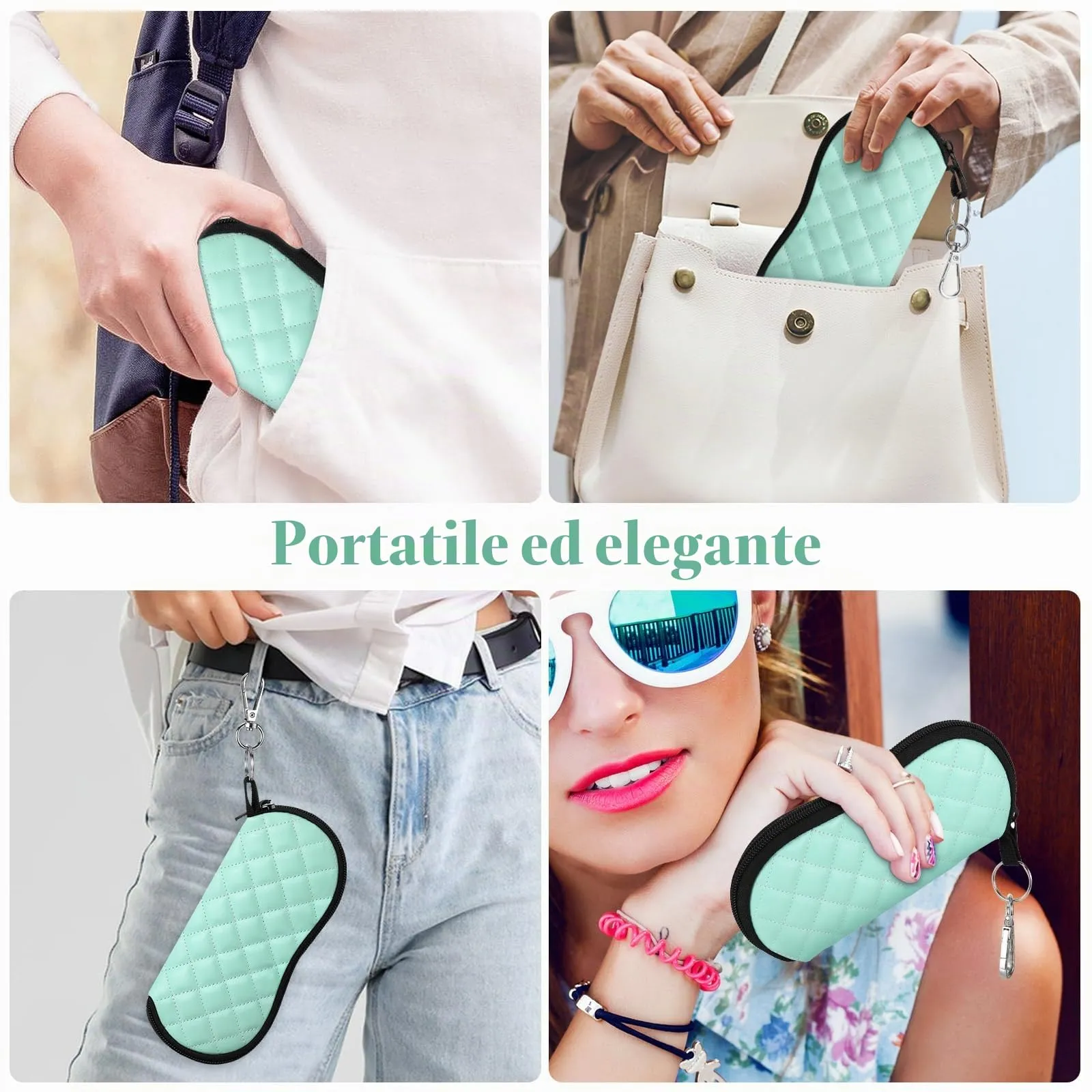 MoKo Astuccio per Occhiali da Sole in Neoprene con Clip da Cintura - Rombo Verde - immagine 7