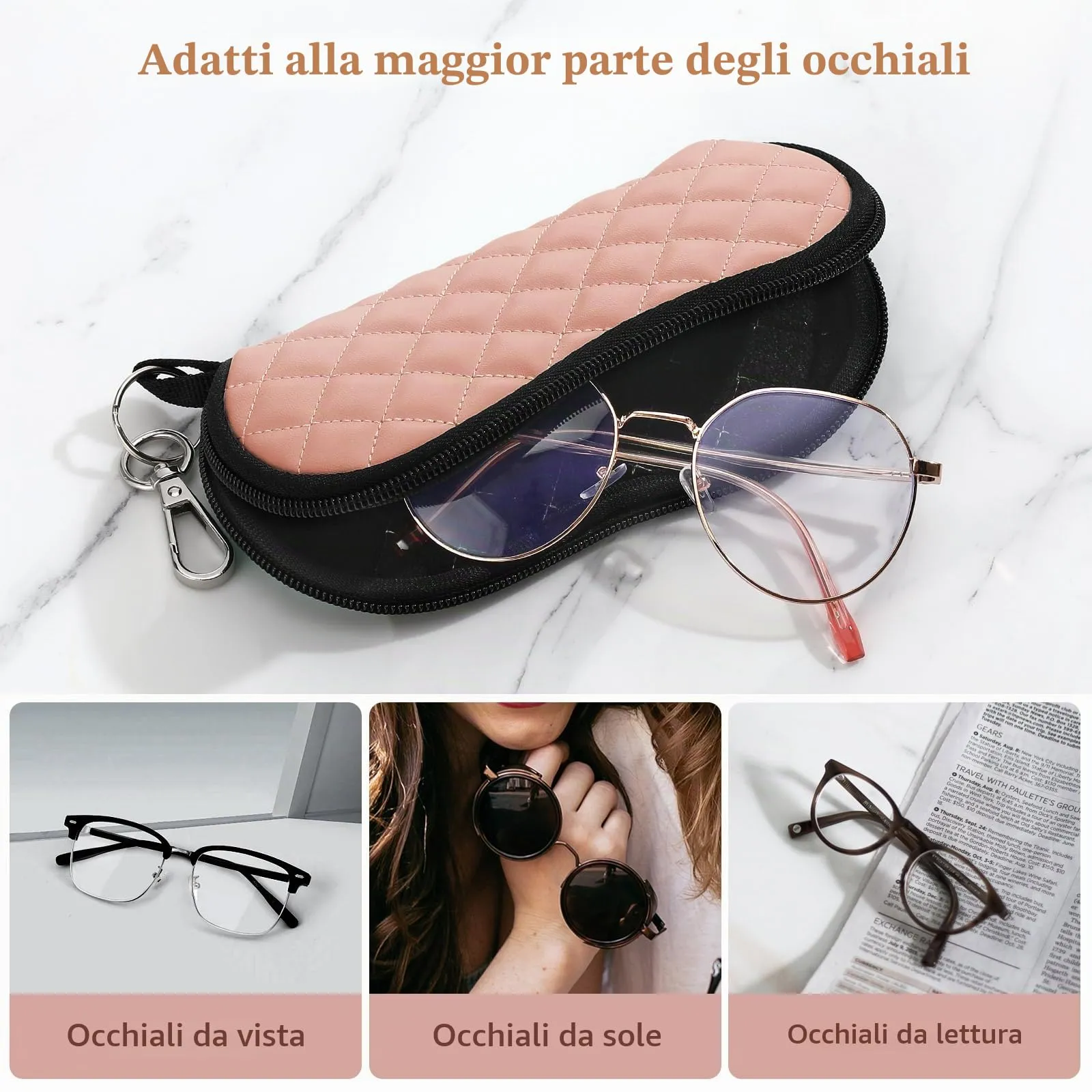 MoKo Astuccio per Occhiali in Neoprene con Clip da Cintura - Rombo Rosa - immagine 4