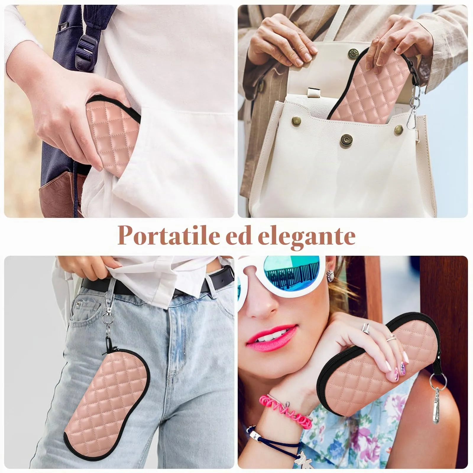 MoKo Astuccio per Occhiali in Neoprene con Clip da Cintura - Rombo Rosa - immagine 7