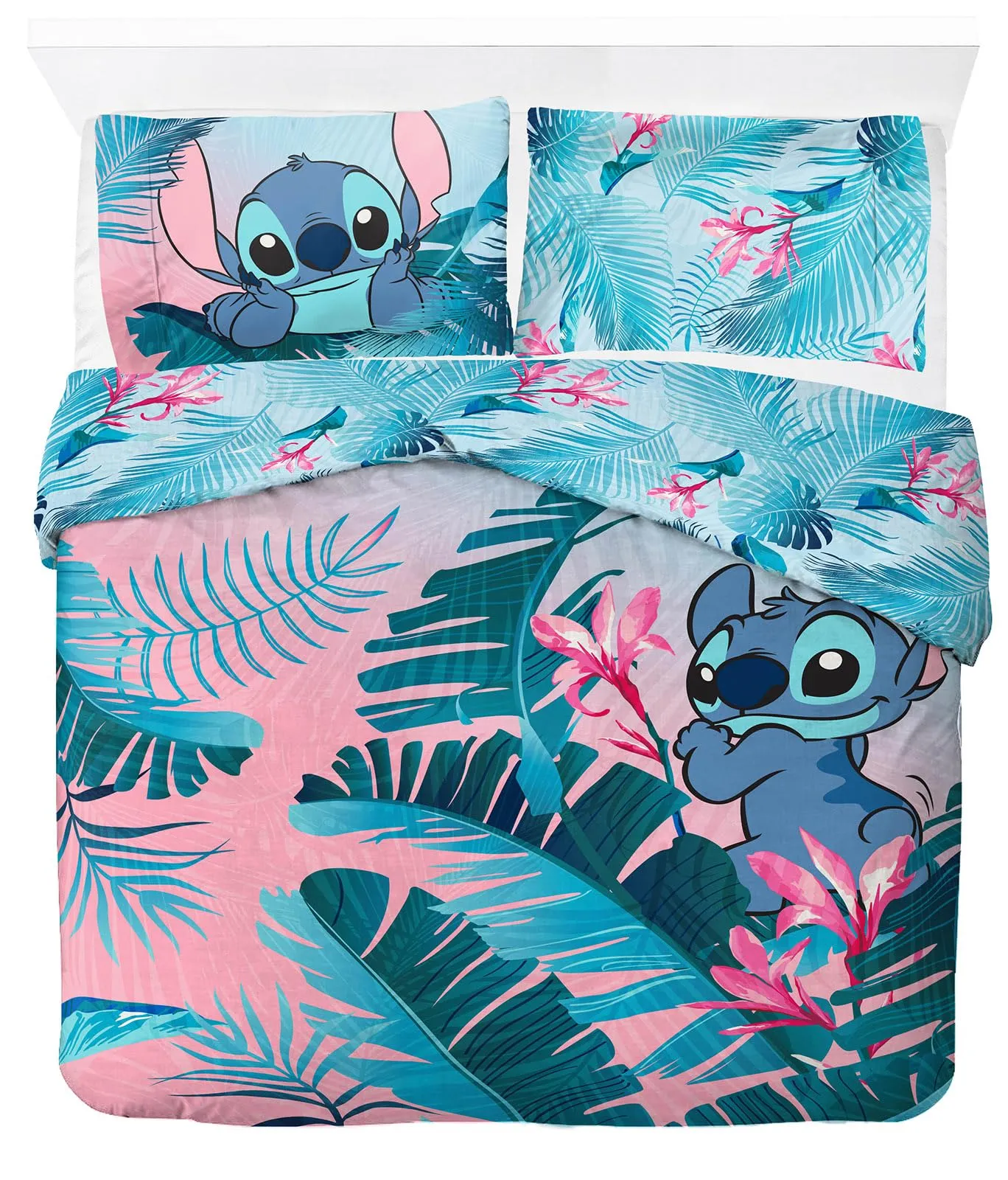 Jay Franco Disney Lilo & Stitch Completo Piumone Matrimoniale 100% Cotone Floreale con Federe 200x200/50x70 - immagine 1