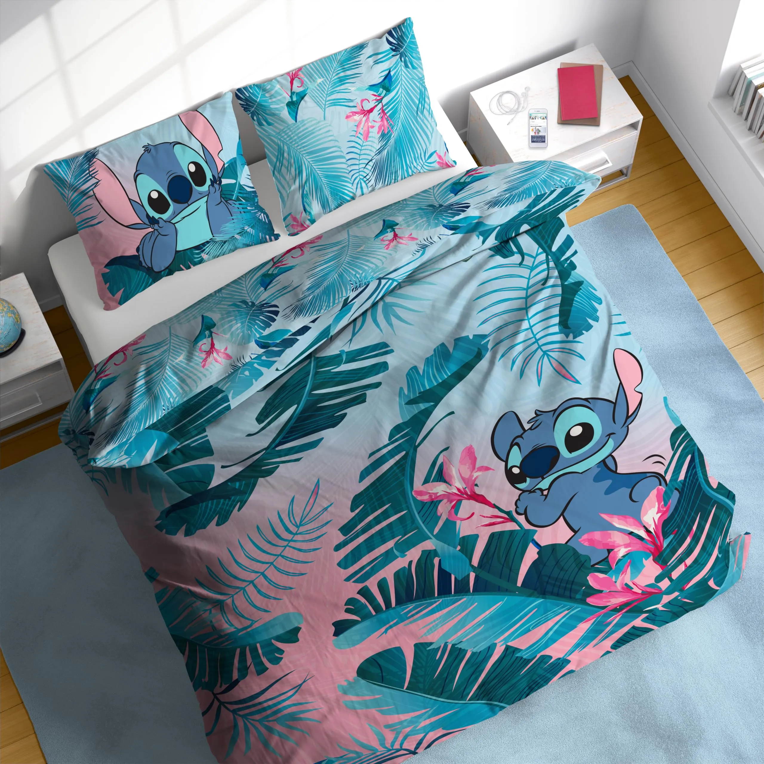 Jay Franco Disney Lilo & Stitch Completo Piumone Matrimoniale 100% Cotone Floreale con Federe 200x200/50x70 - immagine 6