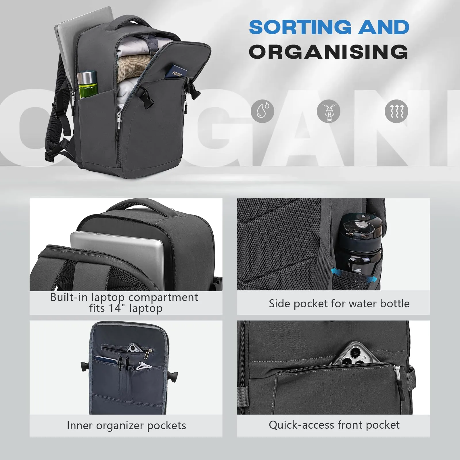 Xkdoai Zaino da Viaggio per Ryanair Bagaglio a Mano 40x30x20cm - immagine 4