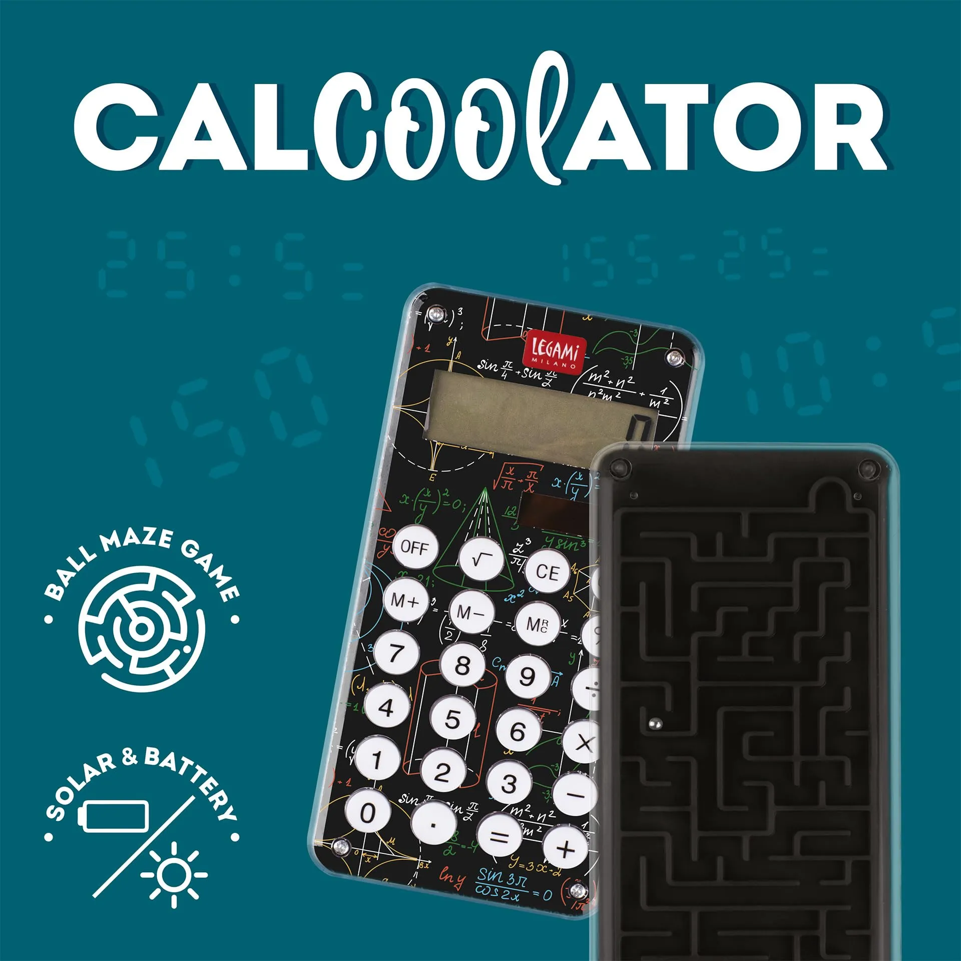 Legami Genius Calcolatrice Two Way Power, Display a 8 Cifre, Batteria LR1130 Inclusa - immagine 2