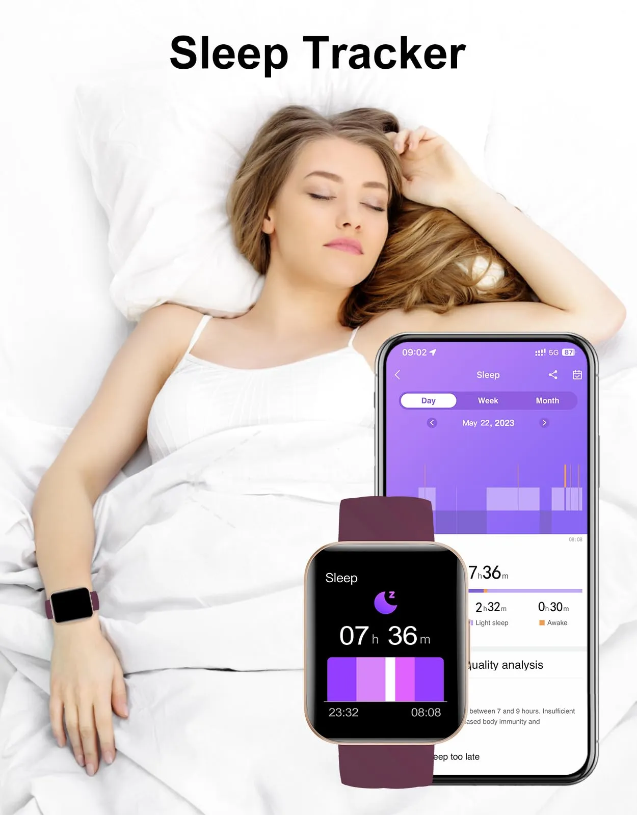 Dakofied Smartwatch Donna Chiamate Bluetooth, Cardiofrequenzimetro, Saturimetro, IP68, Viola - immagine 4