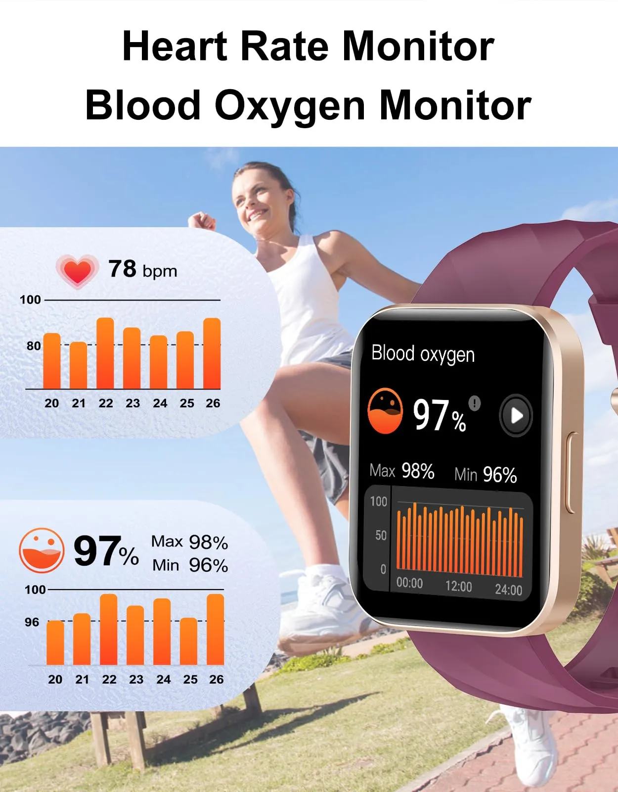 Dakofied Smartwatch Donna Chiamate Bluetooth, Cardiofrequenzimetro, Saturimetro, IP68, Viola - immagine 5