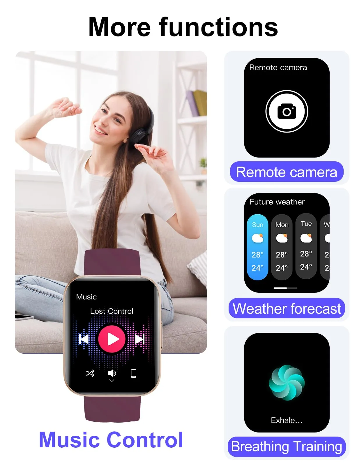 Dakofied Smartwatch Donna Chiamate Bluetooth, Cardiofrequenzimetro, Saturimetro, IP68, Viola - immagine 6