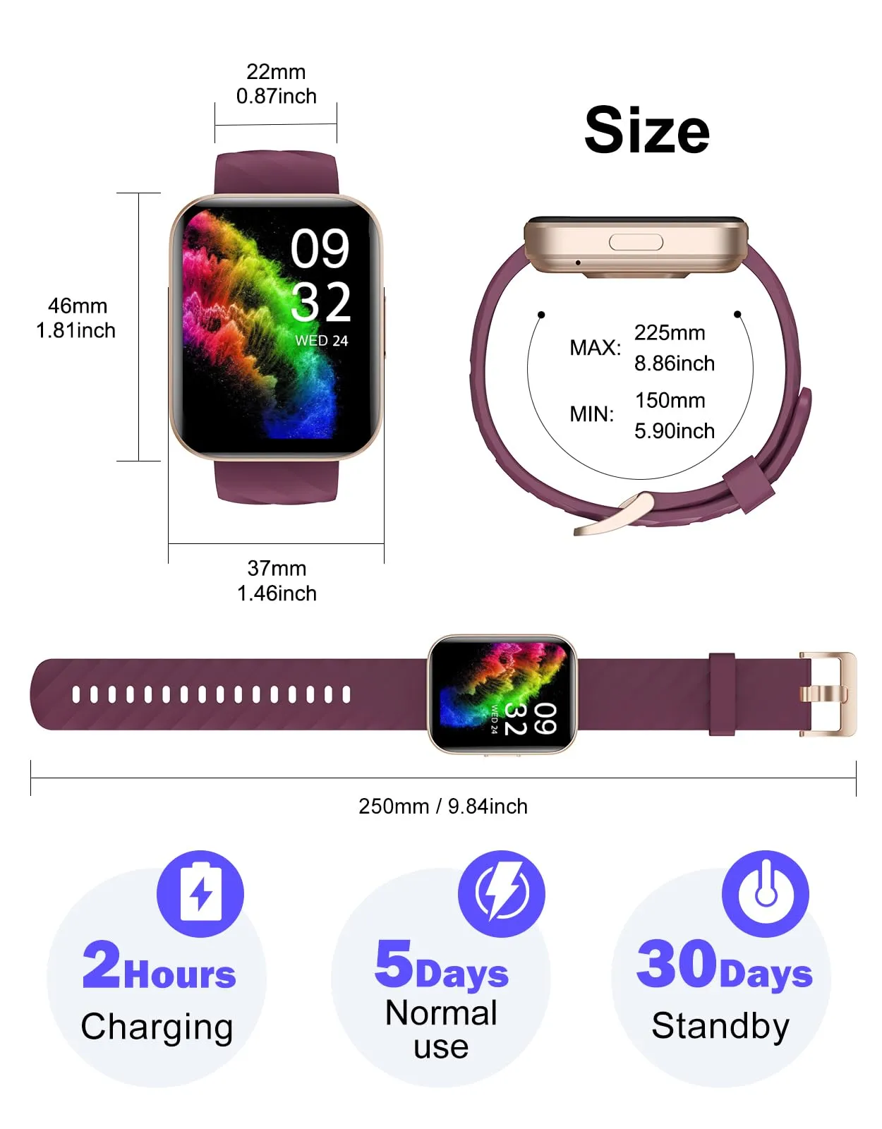Dakofied Smartwatch Donna Chiamate Bluetooth, Cardiofrequenzimetro, Saturimetro, IP68, Viola - immagine 7