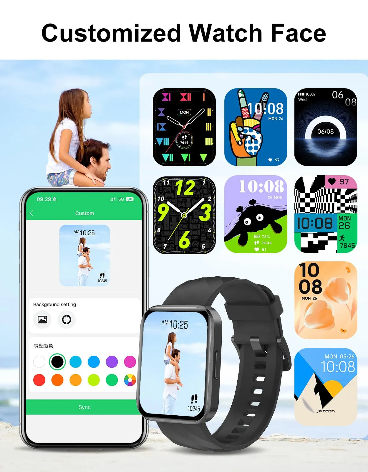 Dakofied Smartwatch con Chiamate Bluetooth, Contapassi, Cardiofrequenzimetro, Saturimetro, IP68, per Android e iOS - Nero - immagine 6
