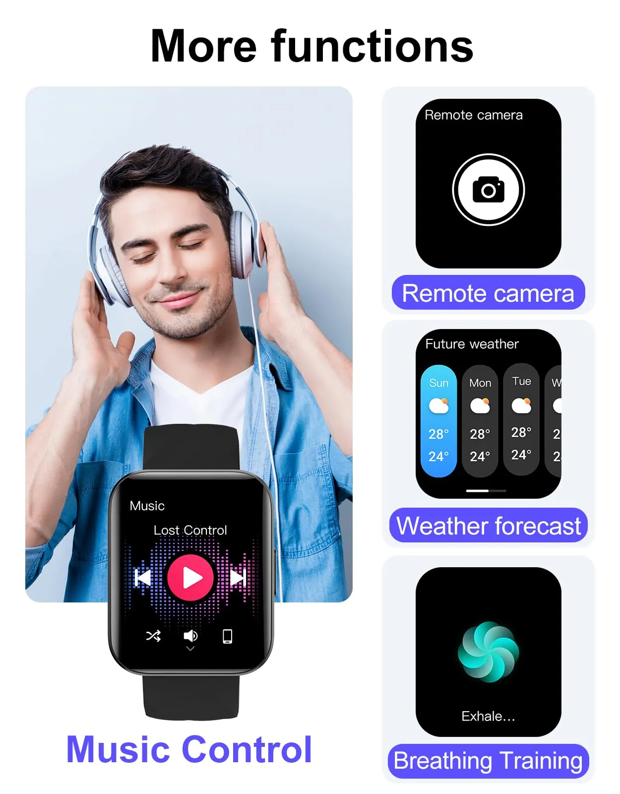 Dakofied Smartwatch con Chiamate Bluetooth, Contapassi, Cardiofrequenzimetro, Saturimetro, IP68, per Android e iOS - Nero - immagine 7