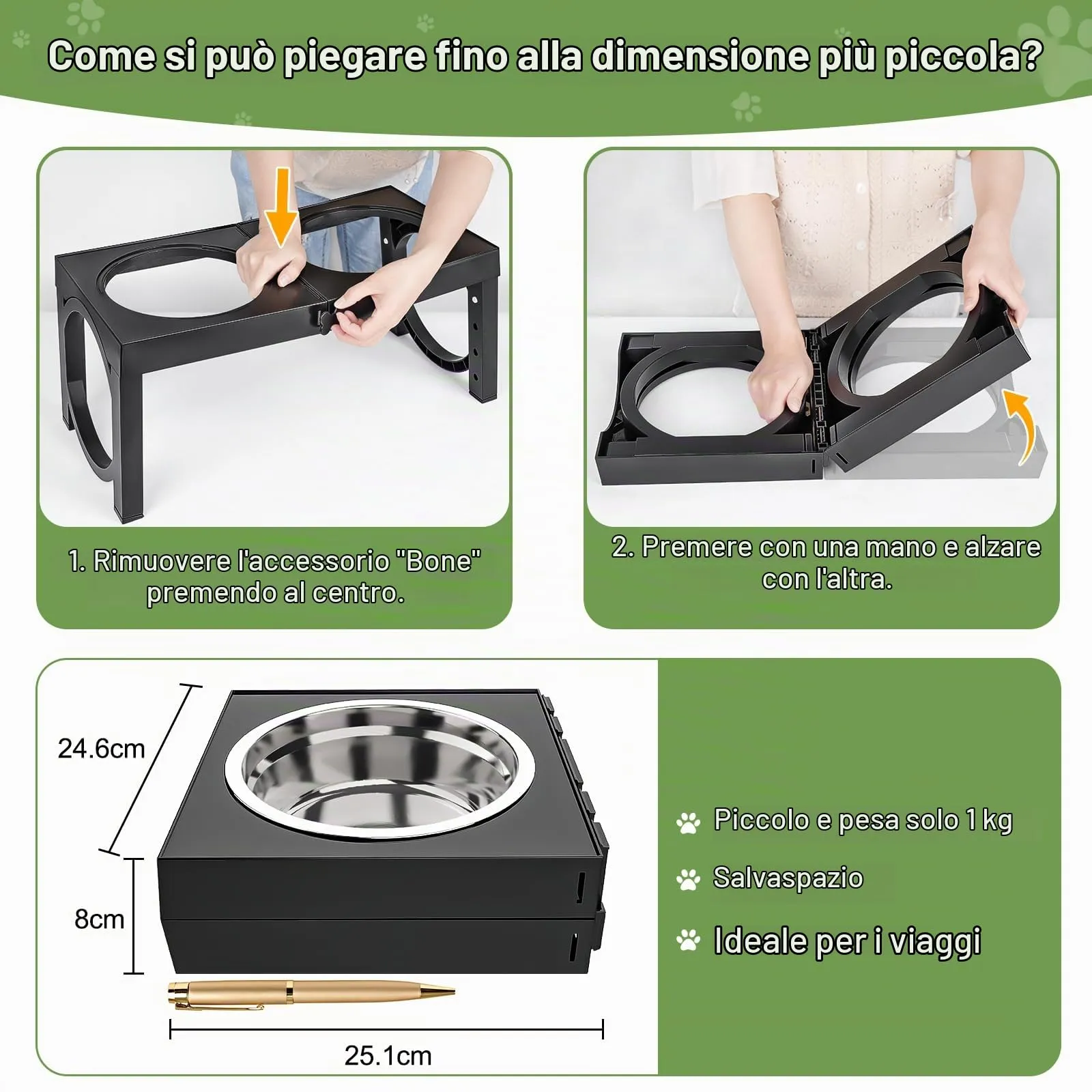 X XBEN Ciotole Rialzate per Cani, 5 Altezze Regolabili, 2 Ciotole in Acciaio Inox da 1200 ML, Pieghevole e Antiscivolo - immagine 4
